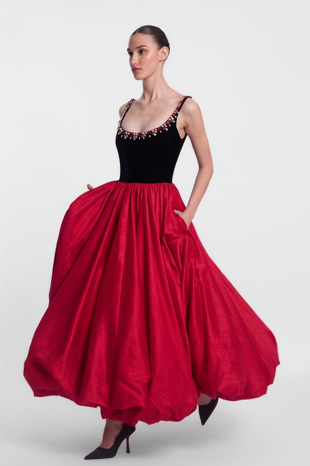 Balloon Hem Midi Dress