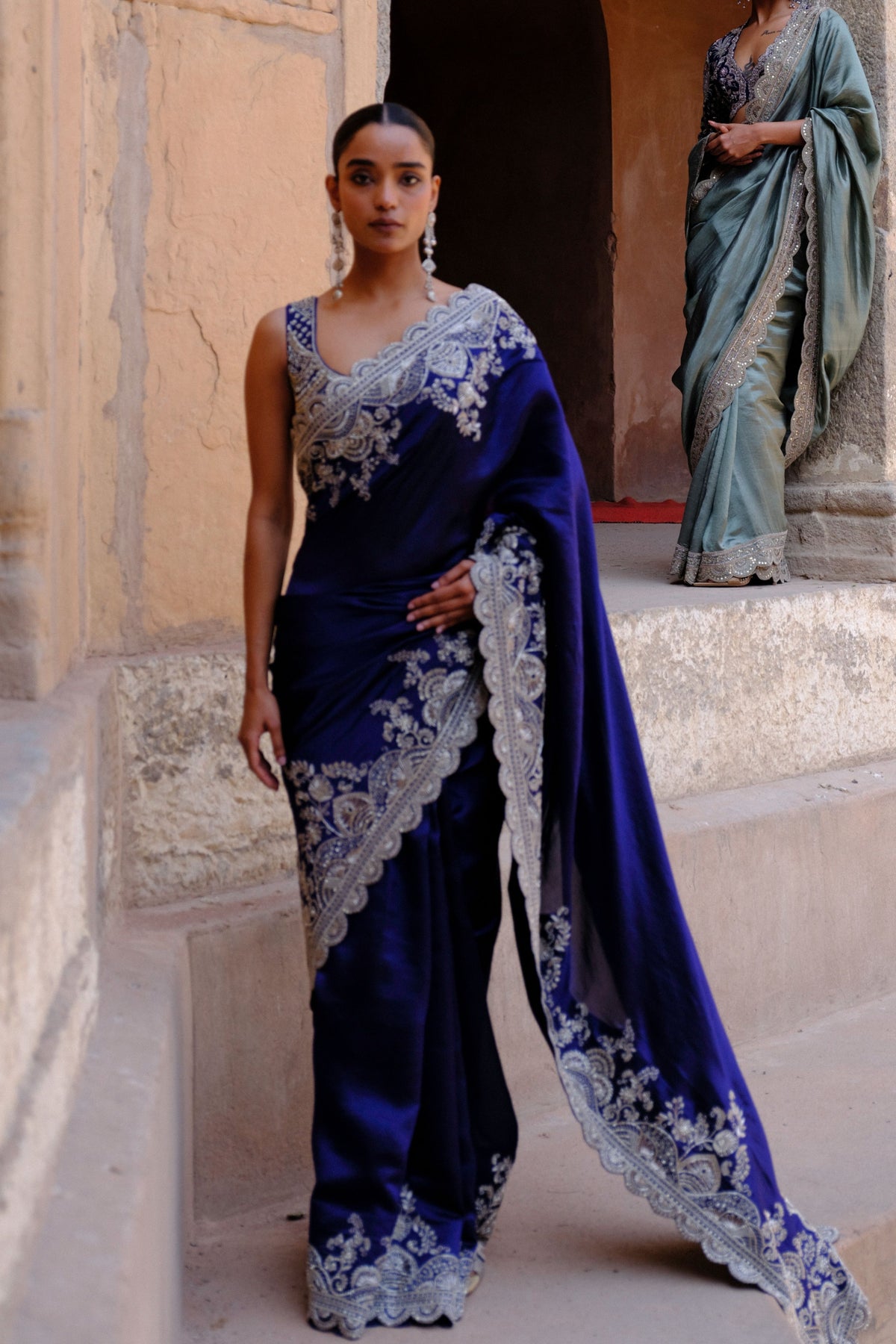 Embroidered Purple Saree With Blouse