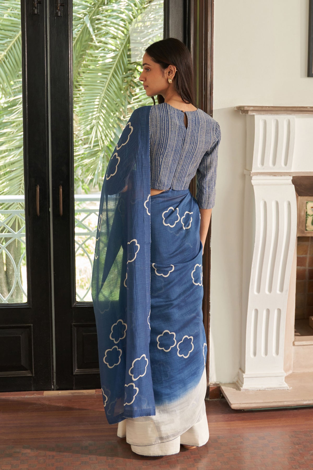 Ocean Blue Floral Saree