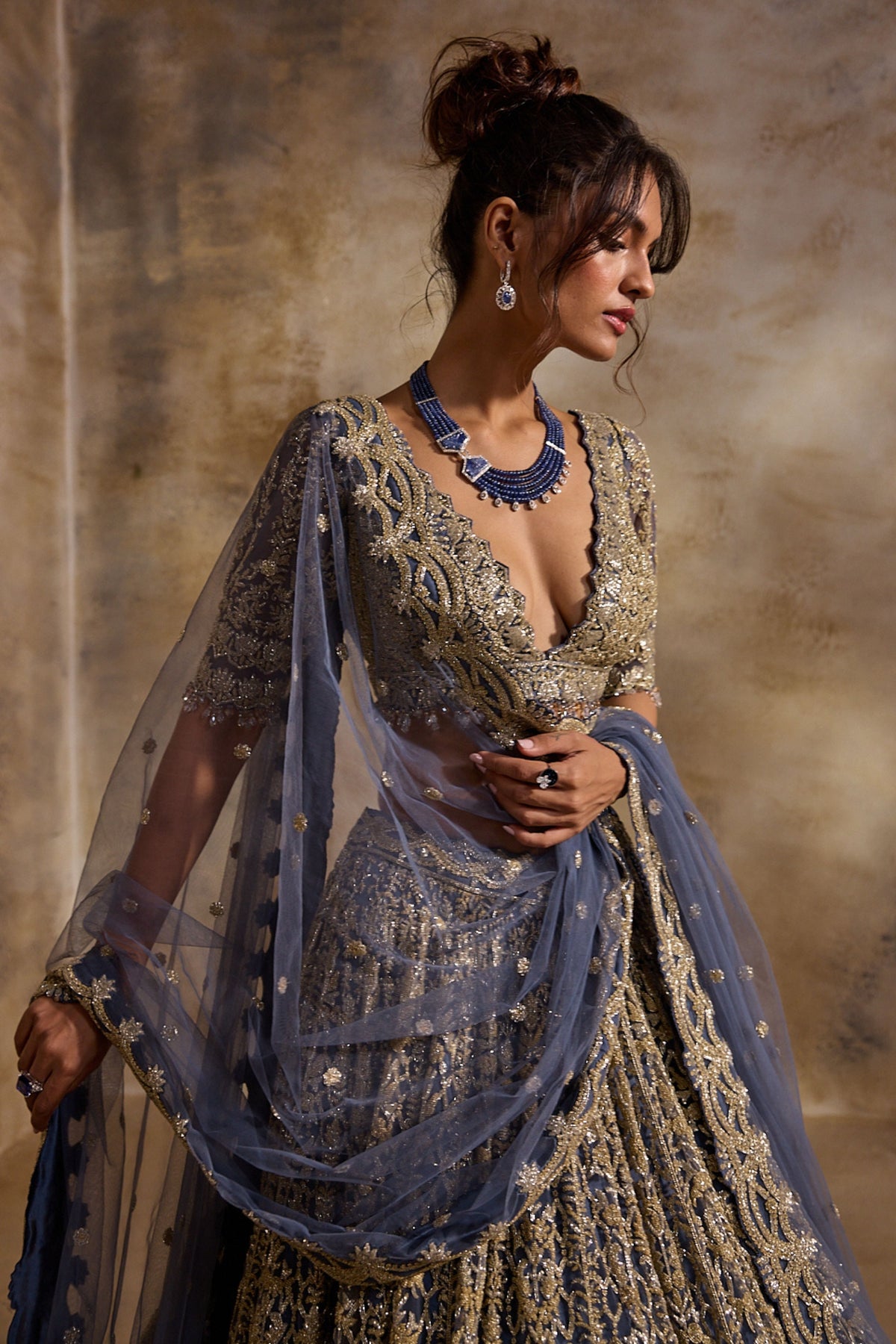 Blue Grey Lehenga Set