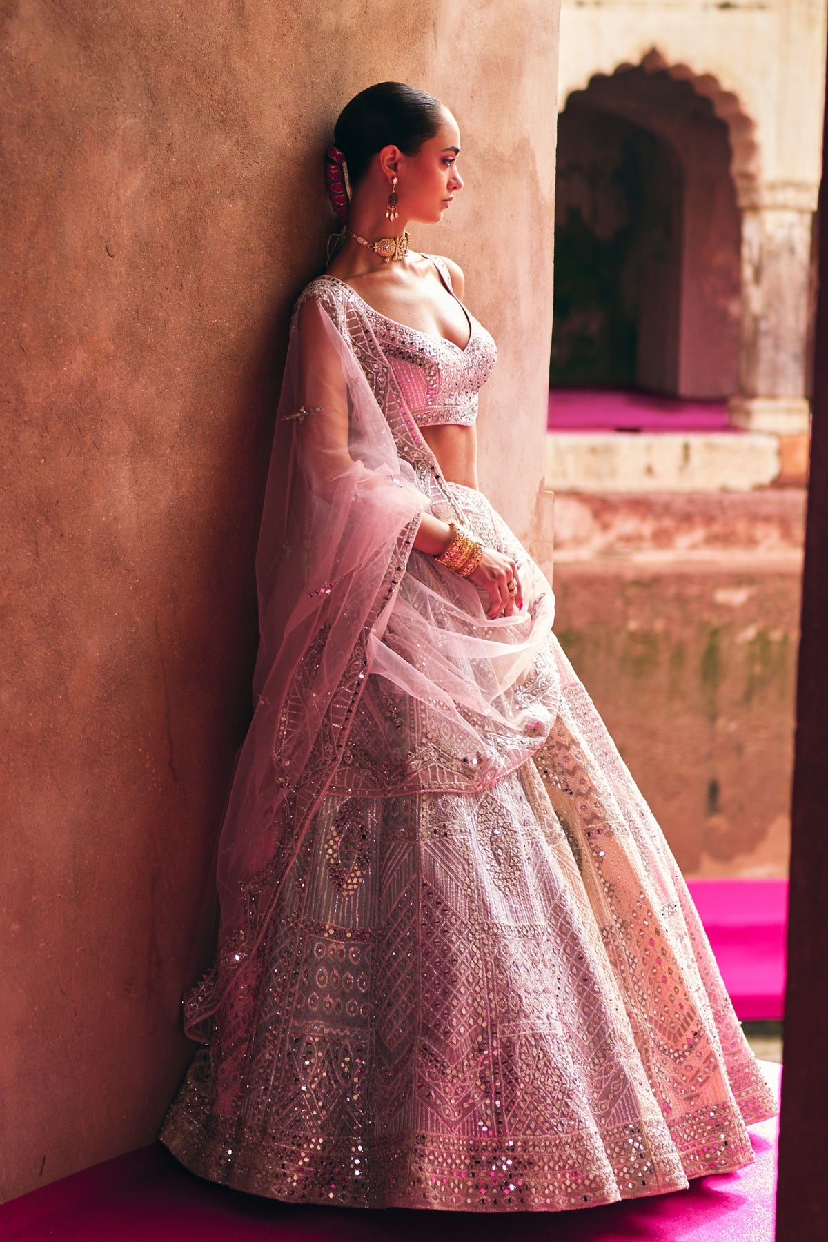 Multi Raw Silk Lehenga Set