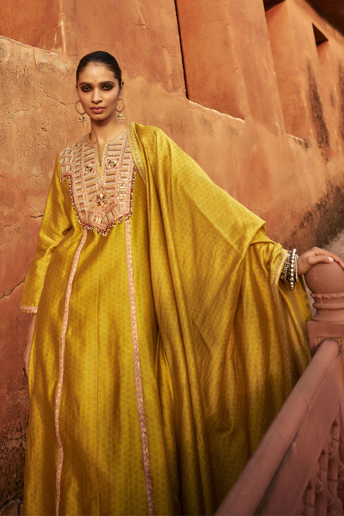 Yellow Boondi Yoke Kurta Set