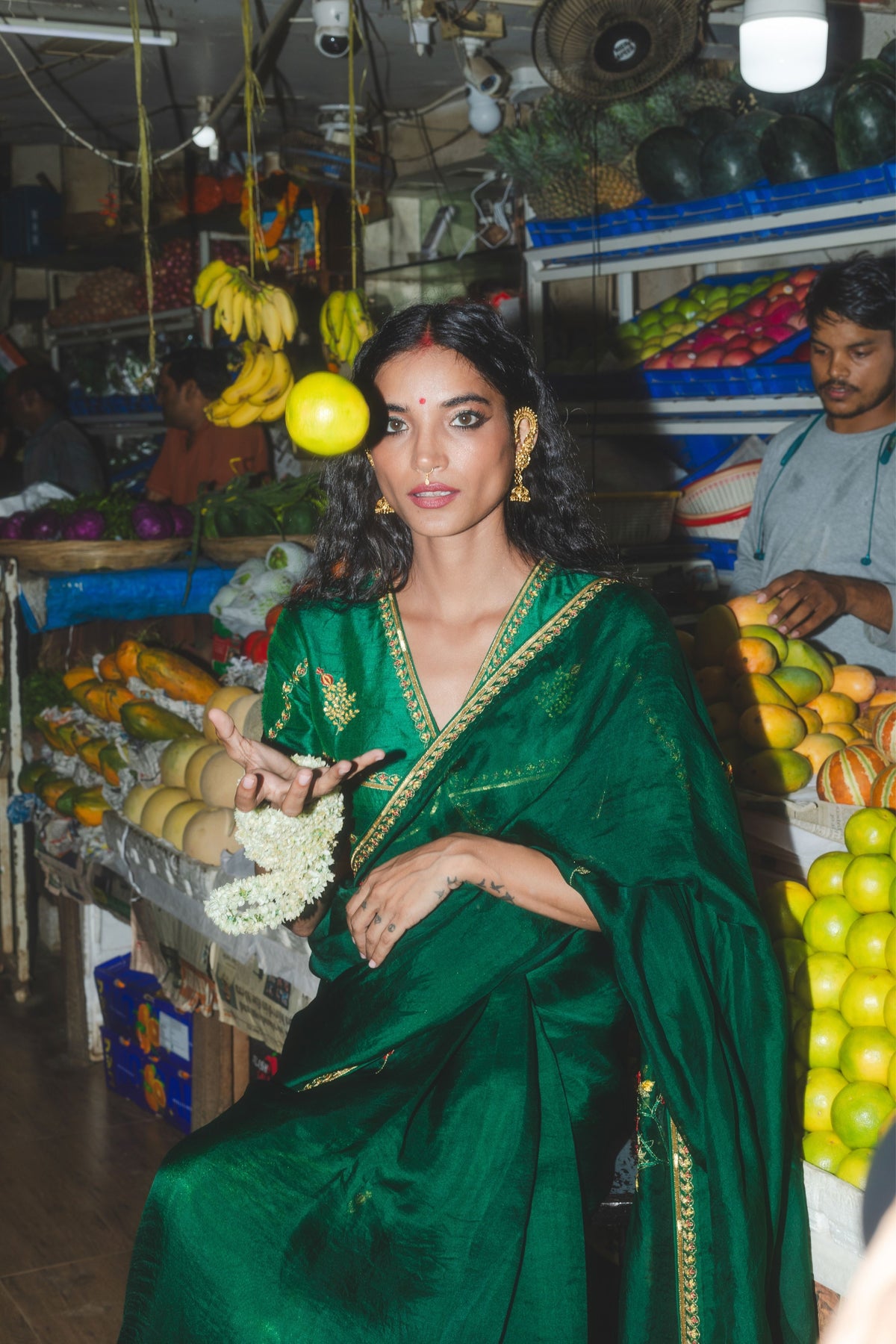 Mirchi Panna Saree Set
