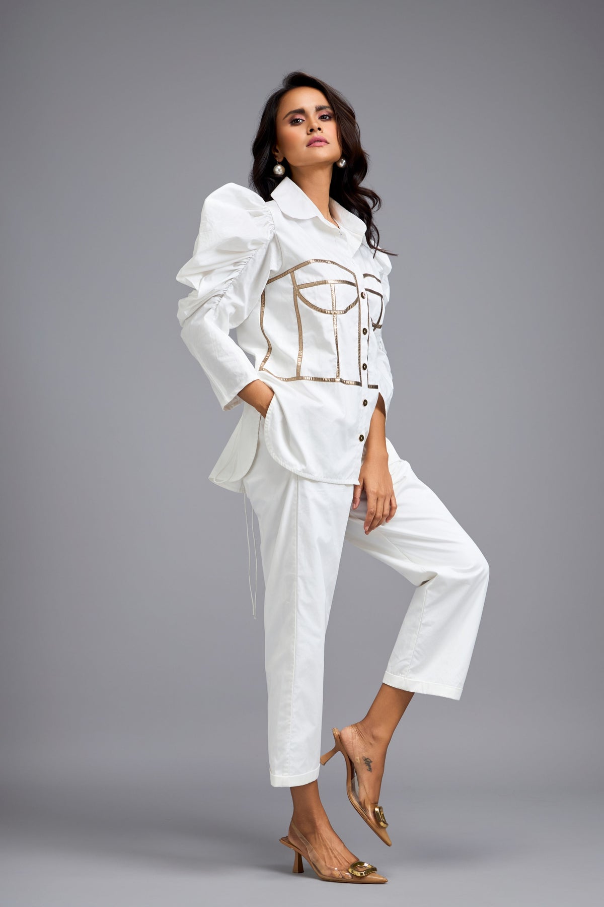 Eclipse Puff Sleeves White  Co-ord Set