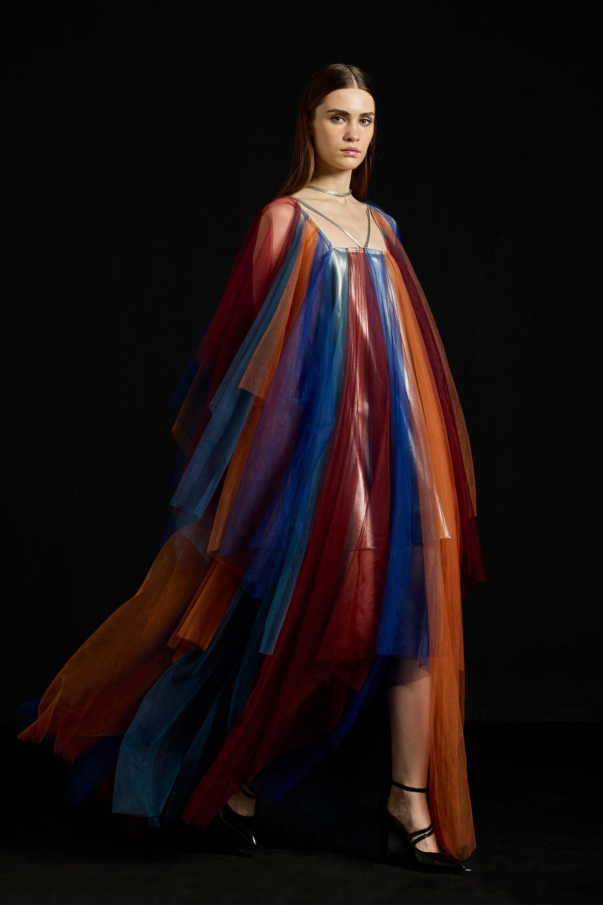 Multicolor Tulle Fall-Panelled Dress