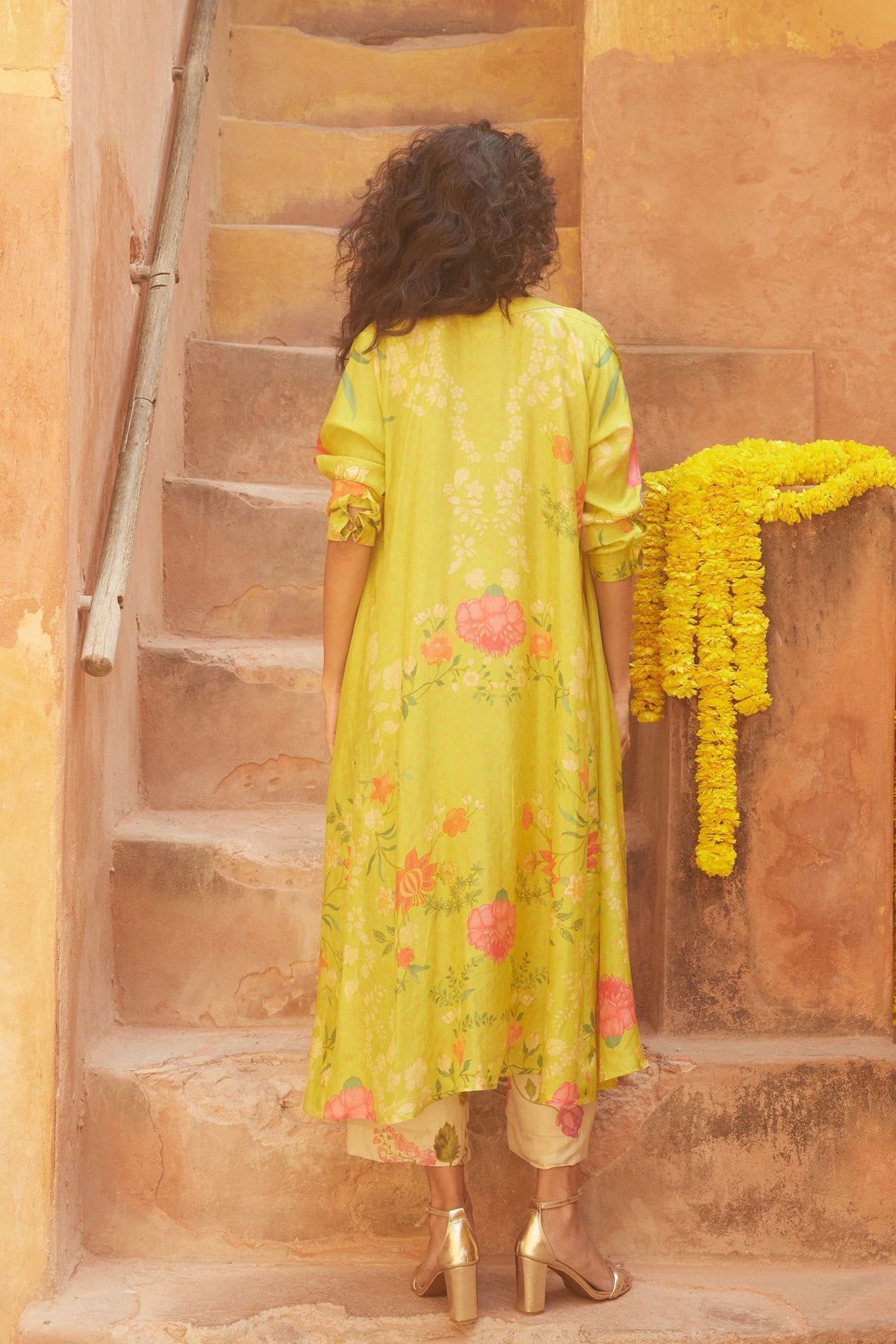 Printed Lime Yellow Jacket Set