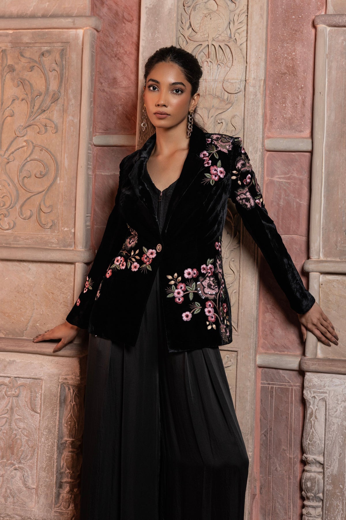 Black Velvet Applique Blazer