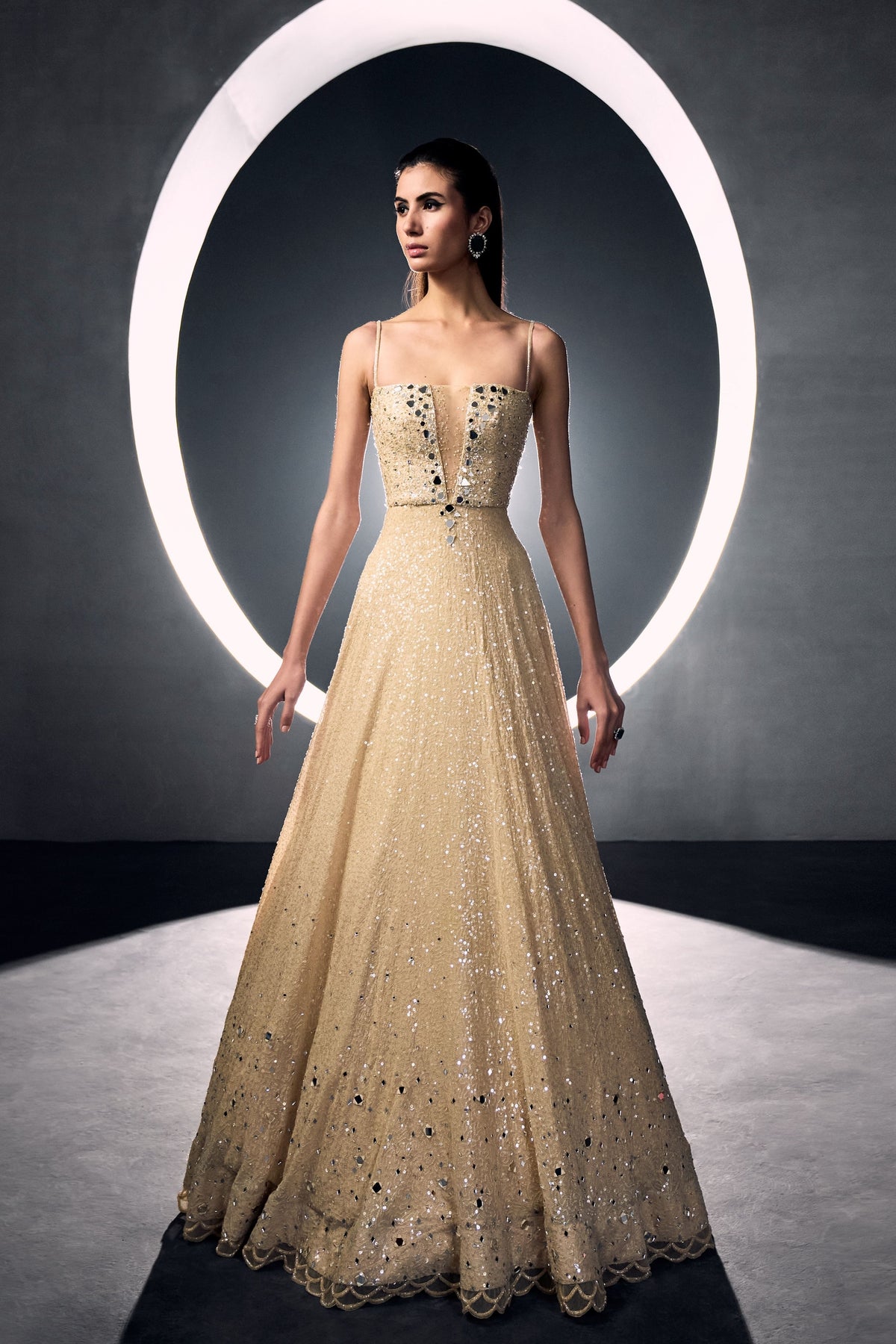 Beige Sequins Gown