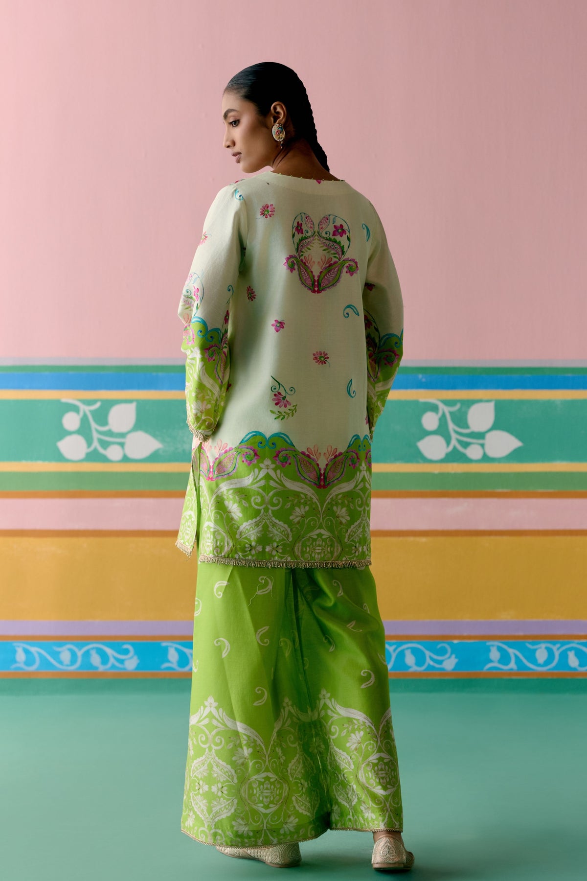 Lime Green Paisley Sharara Set