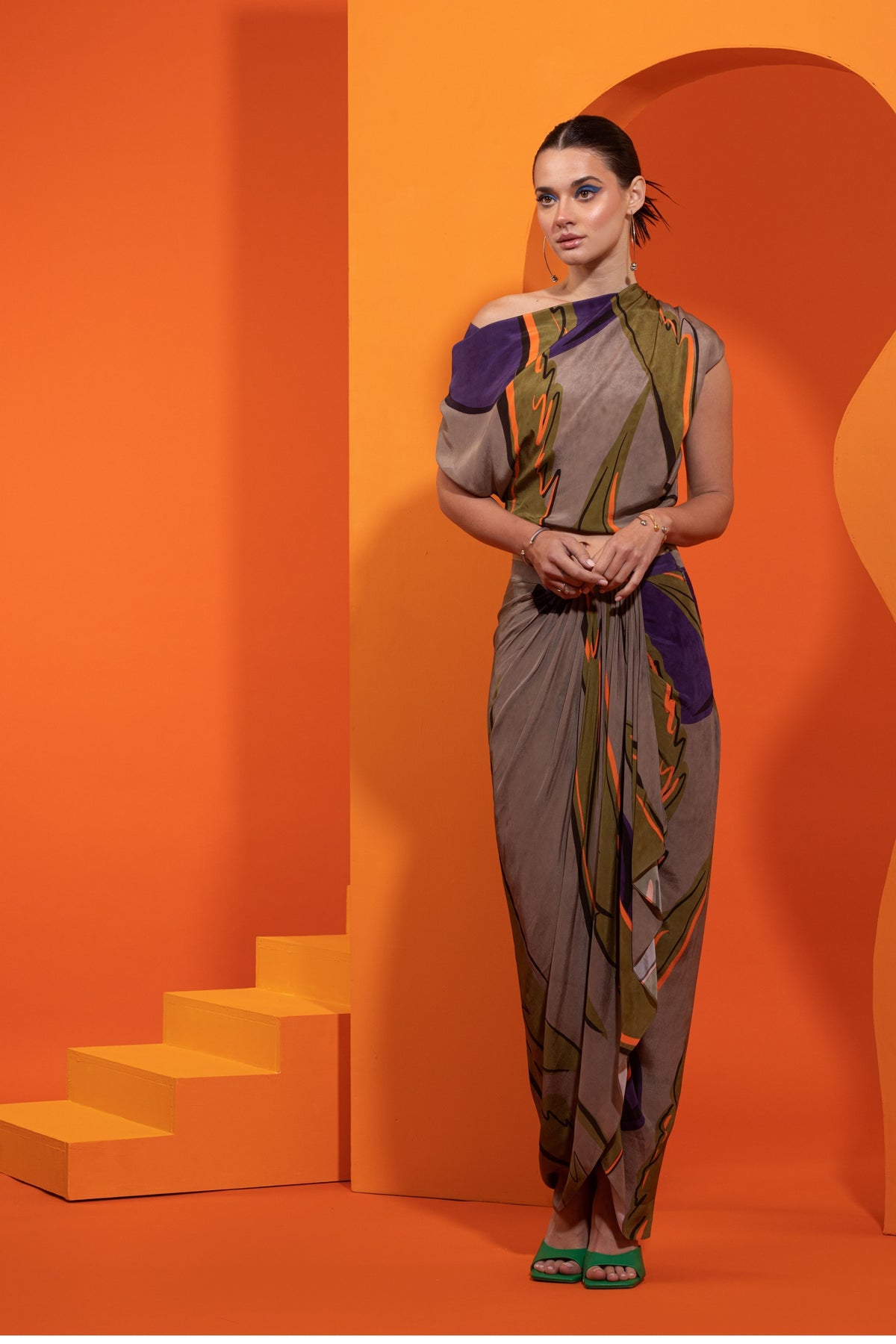 Artistic Printed Drape Skirt Set