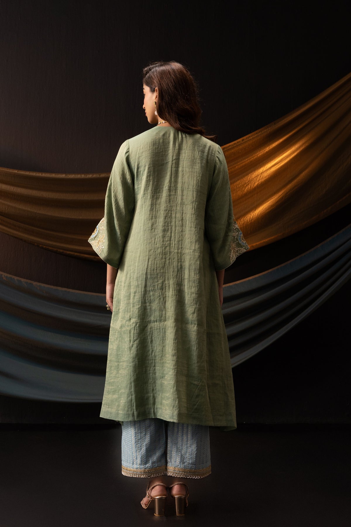 Teal 3D Embroidered Kurta Set