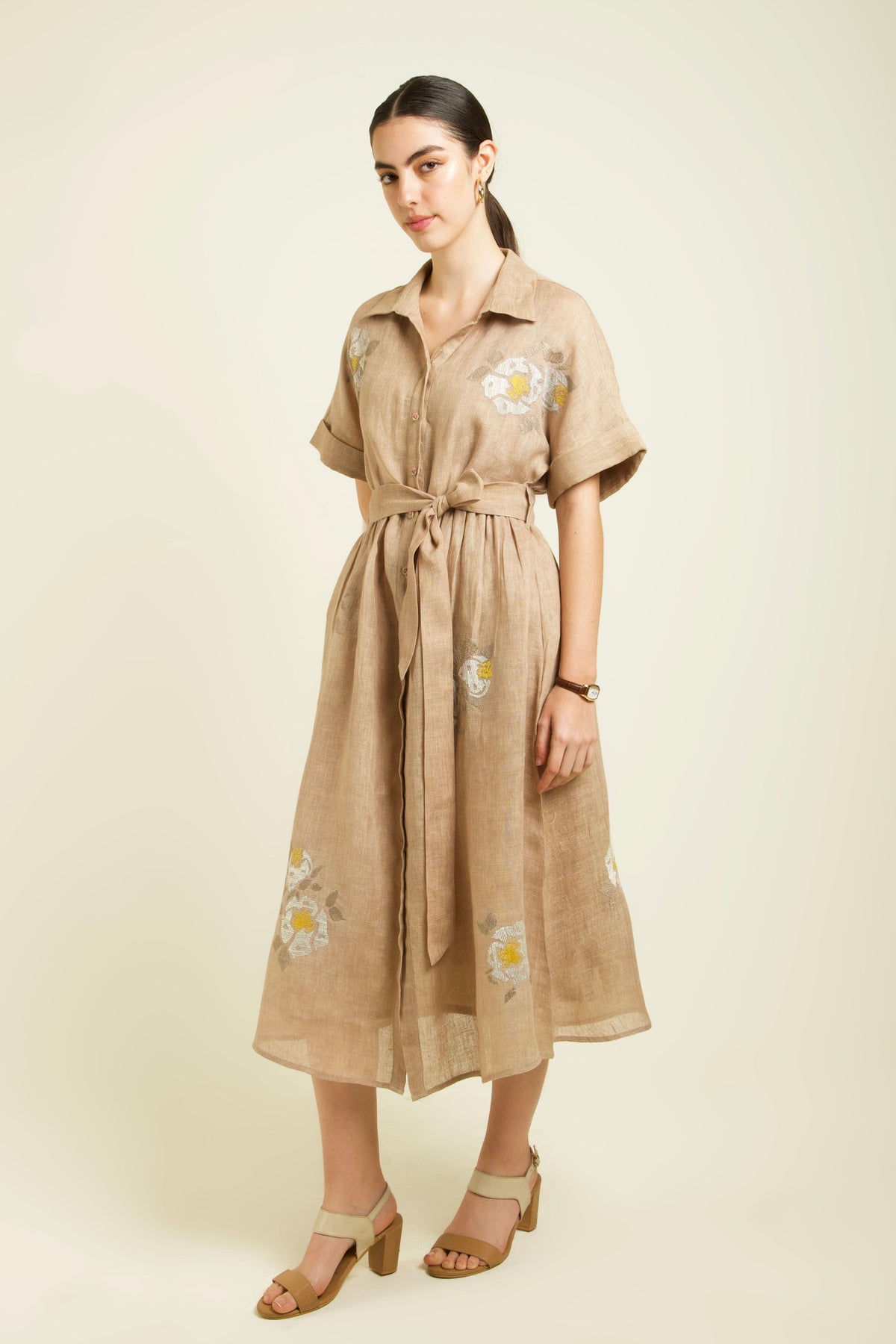 Beige Embroidered Dress