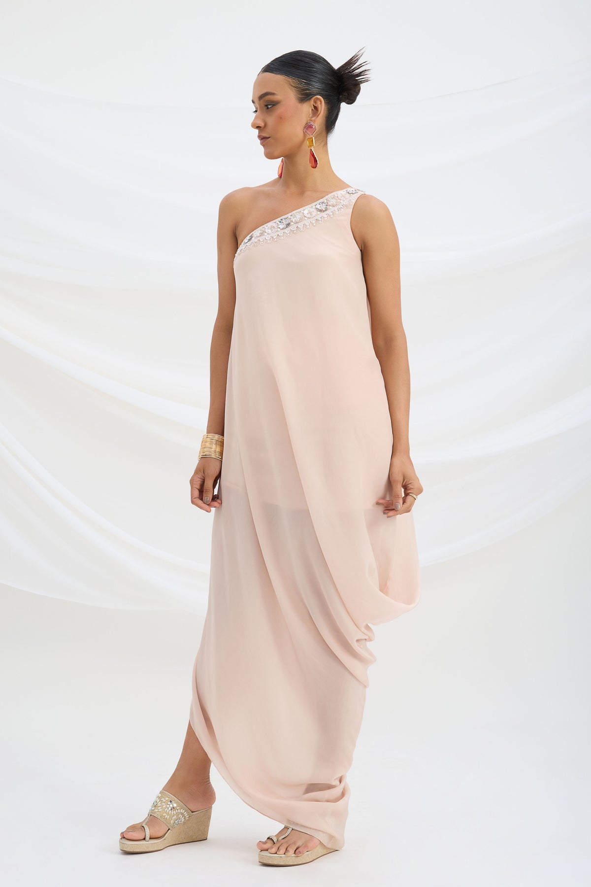 One Shoulder Drape Dress