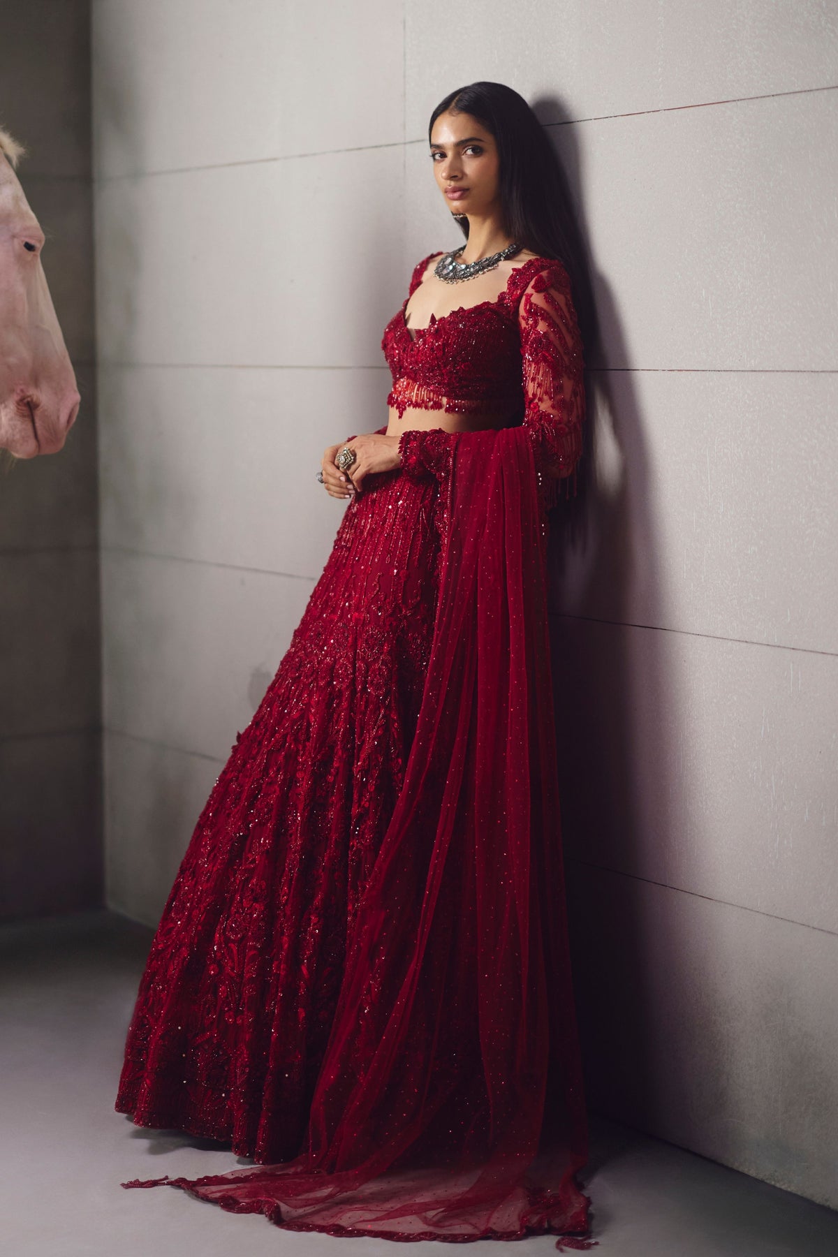 Red Embroidered Lehenga Set