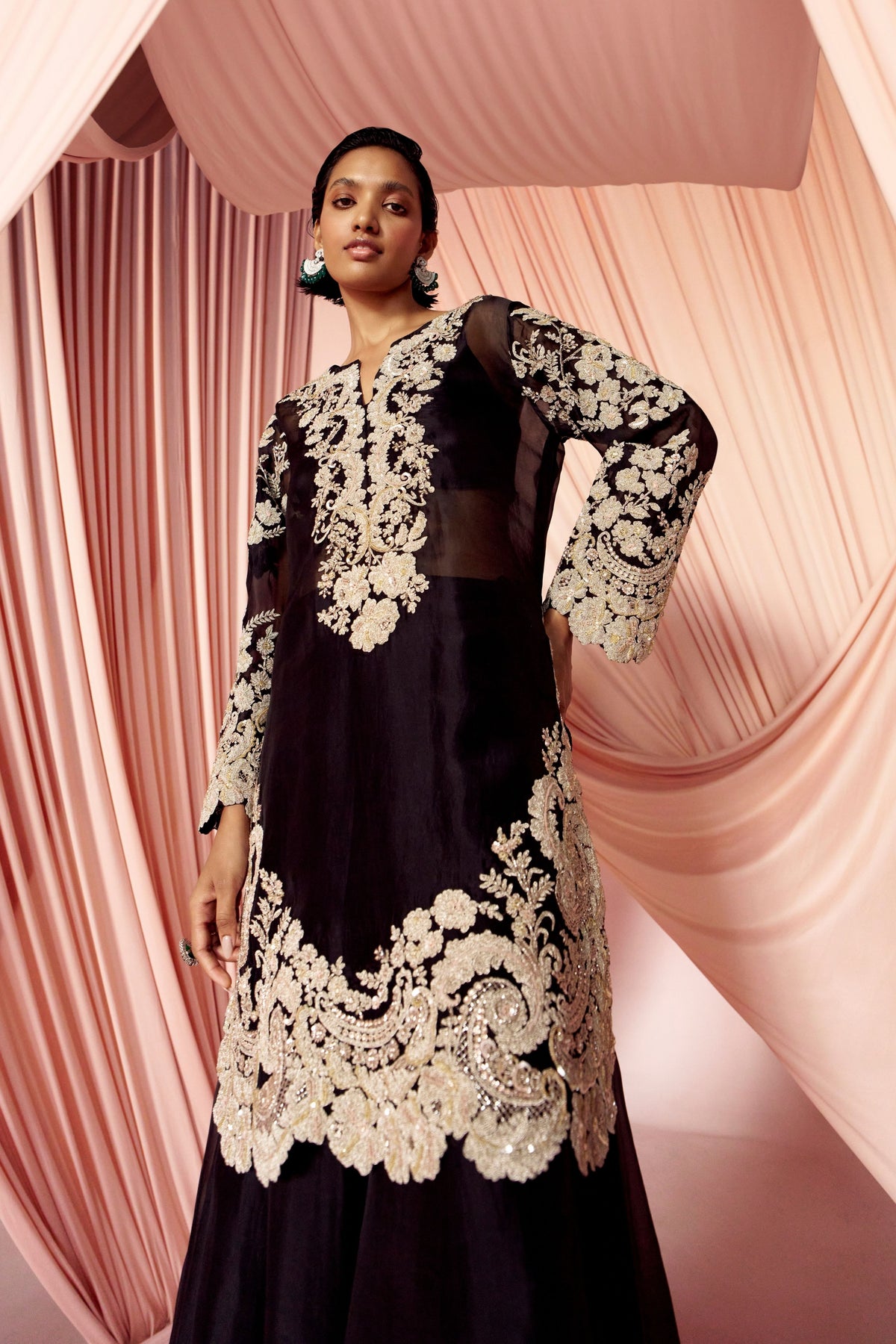 Charisma Noire-gold Sheer Sharara Set