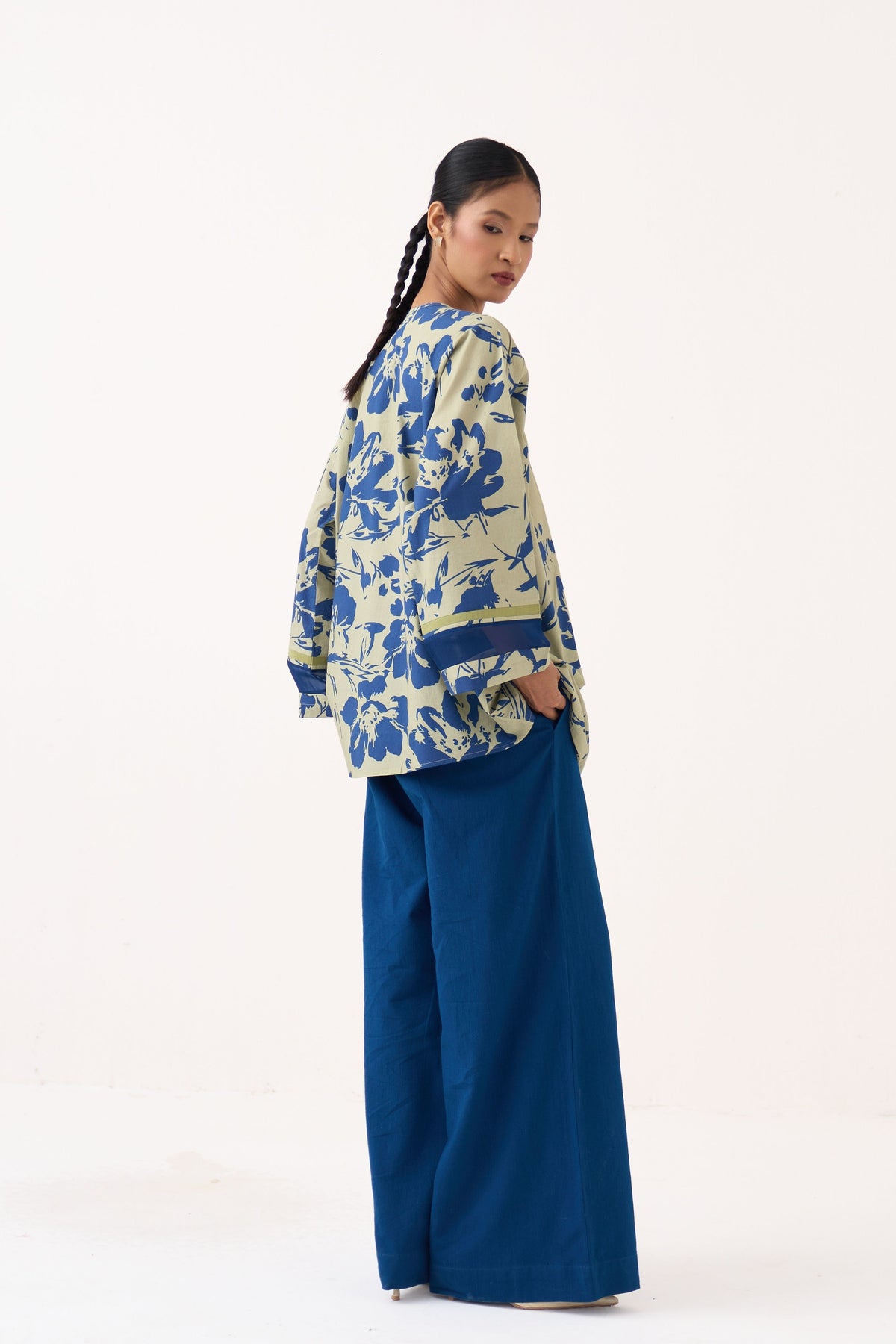 Wide Sleeve Gathered Neck Top