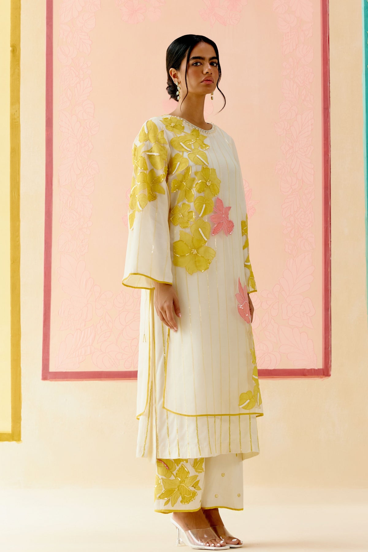 Ivory Floral Organza Kurta Set