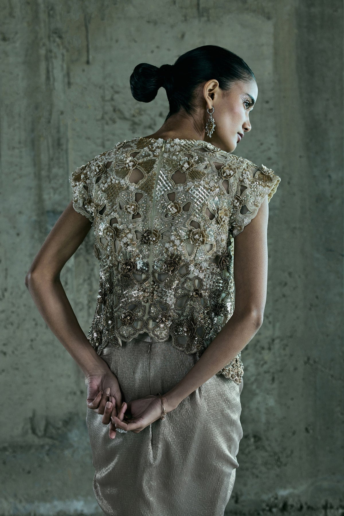Beige Cutwork Top and Skirt