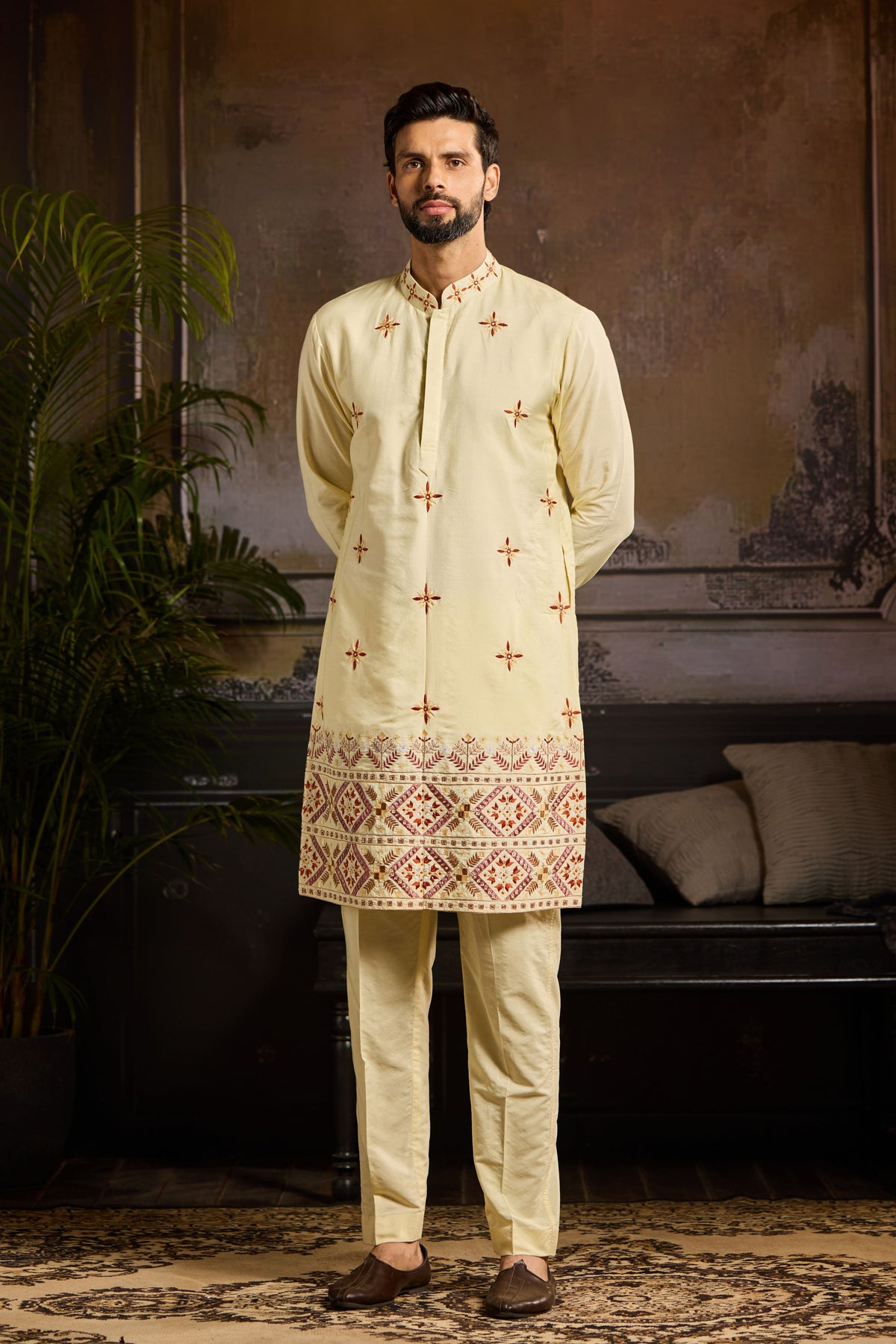 Pastel Yellow Trible Kurta Set