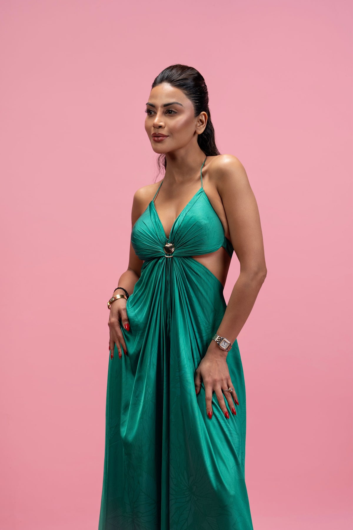 Backless Draped Maxi Dress