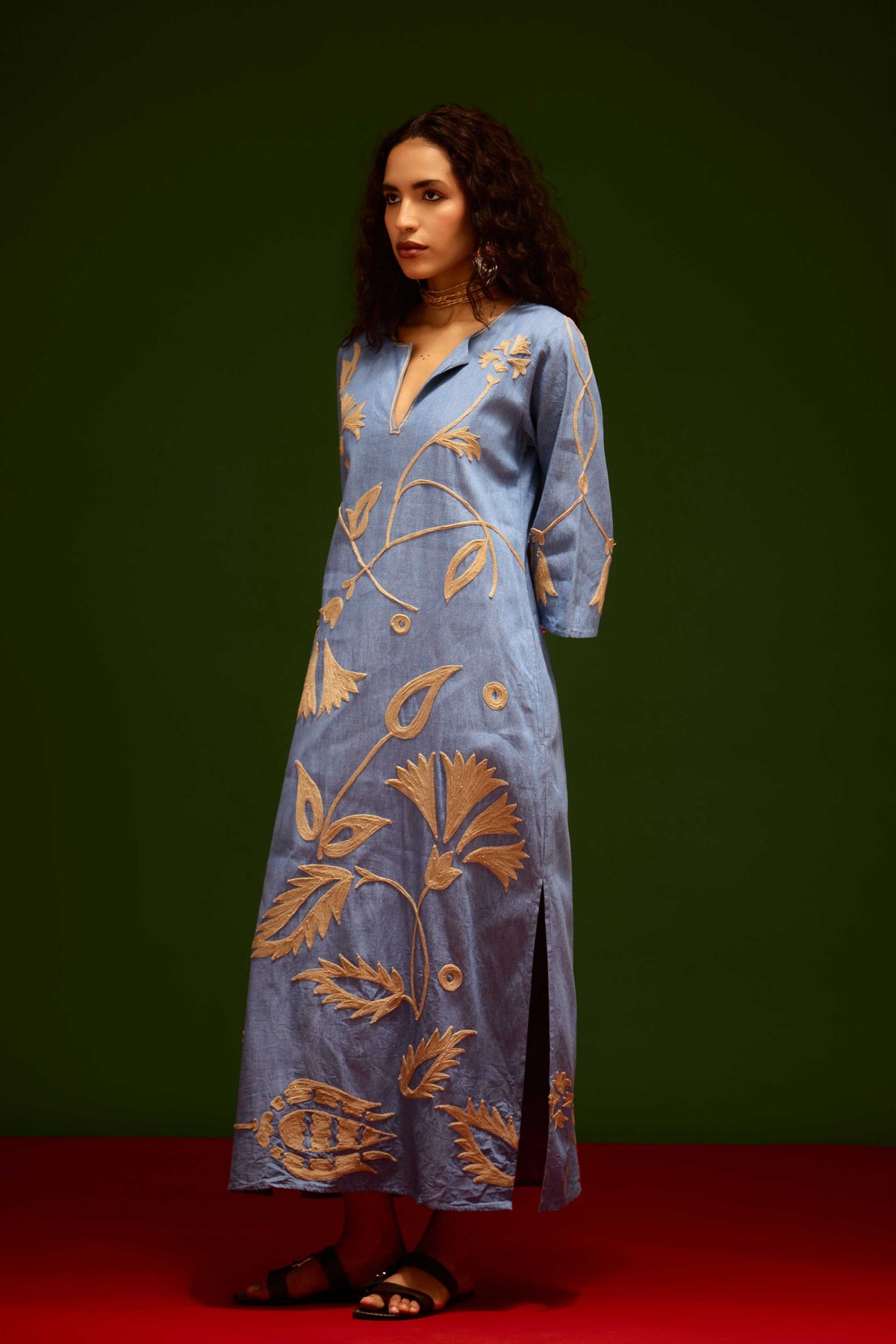 Blue Cotton Maxi Dress