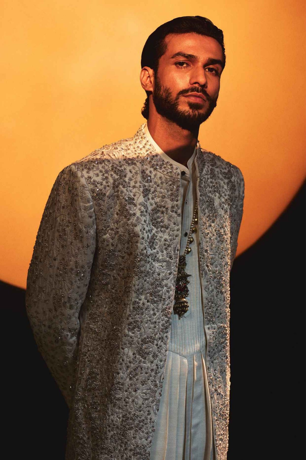 Rose Crème Dabka Sherwani Set
