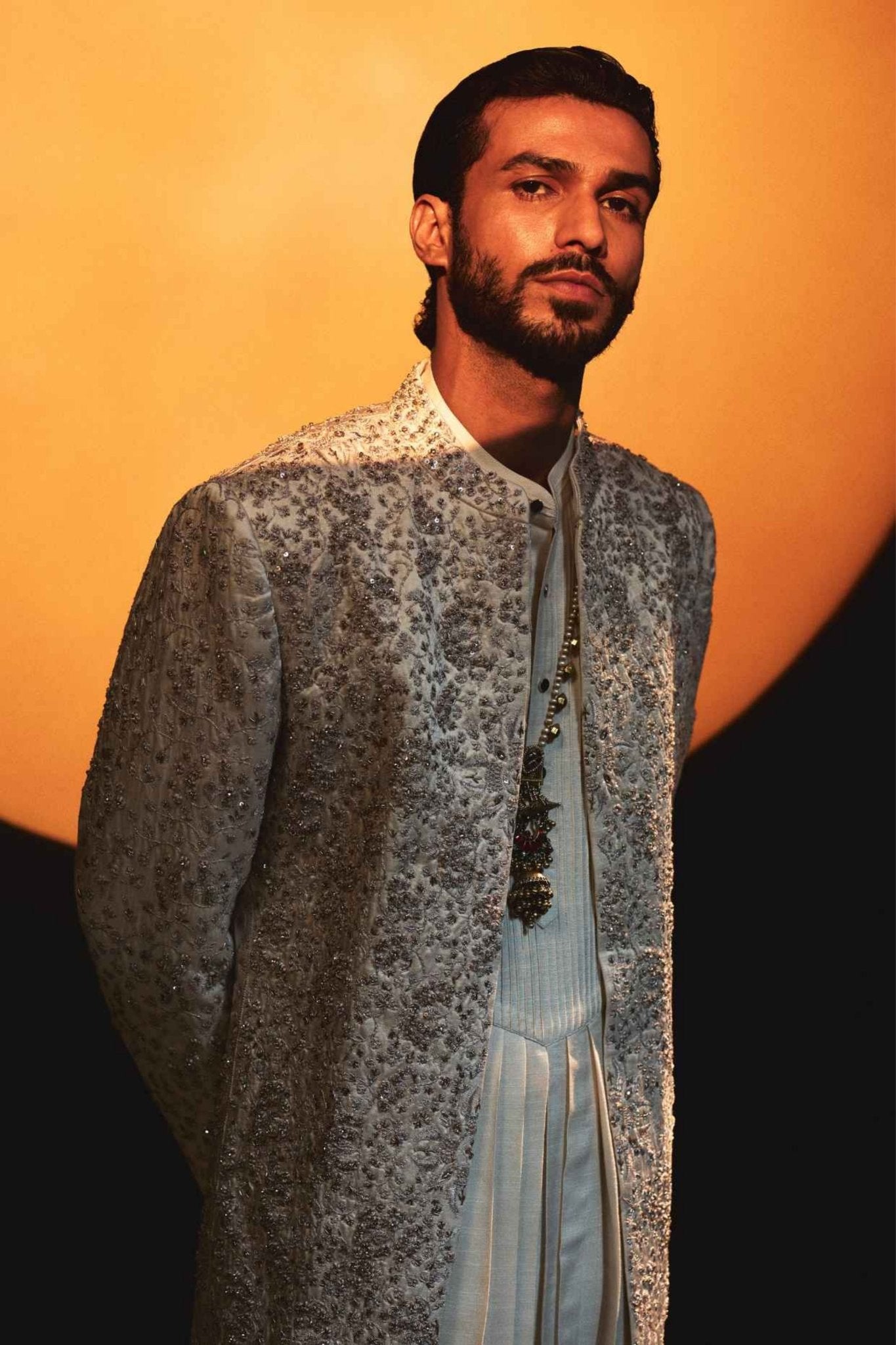 Rose Crème Dabka Sherwani Set - Jatin Malik - Elahe