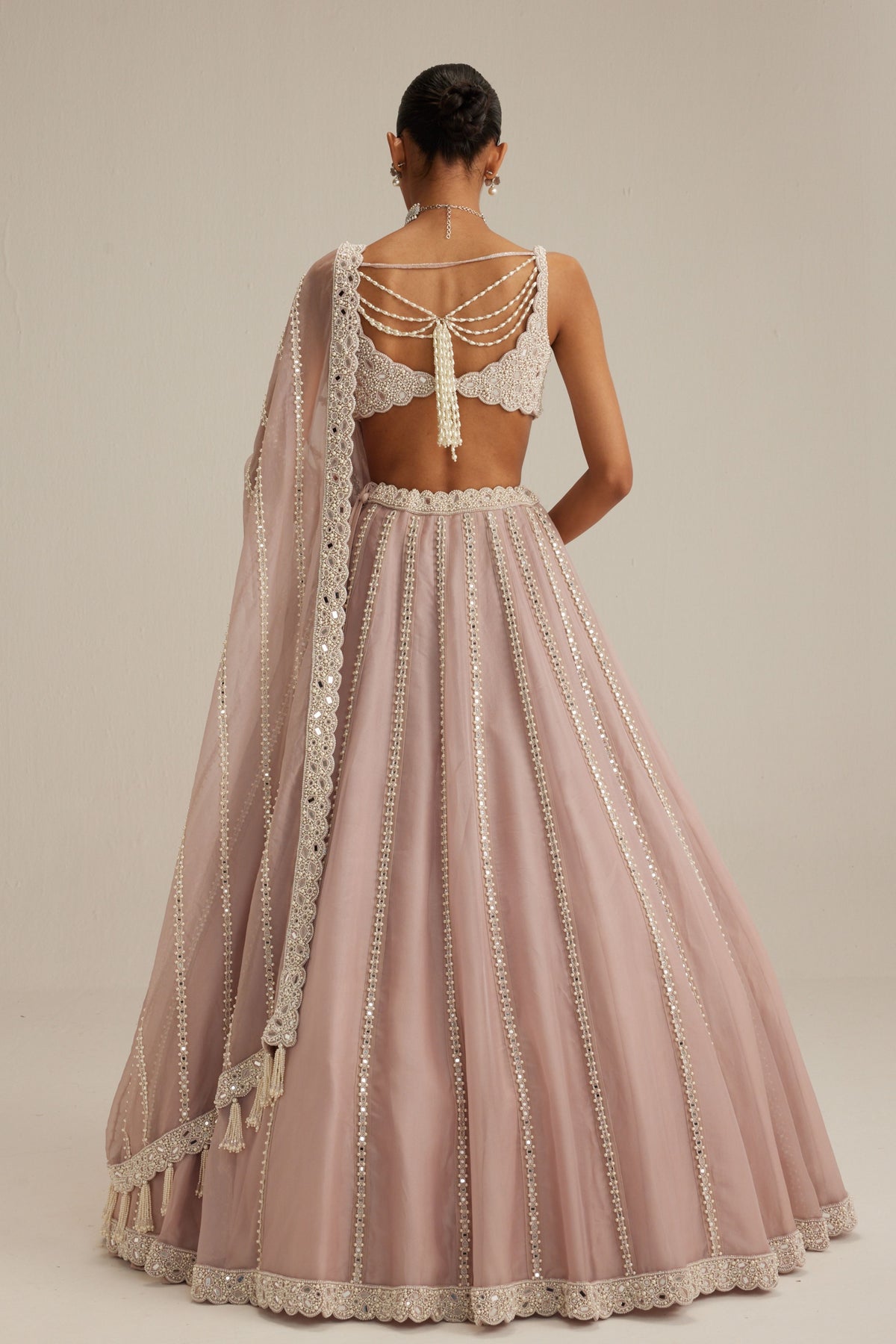 Ash Pink Pearl Mirror Lehenga
