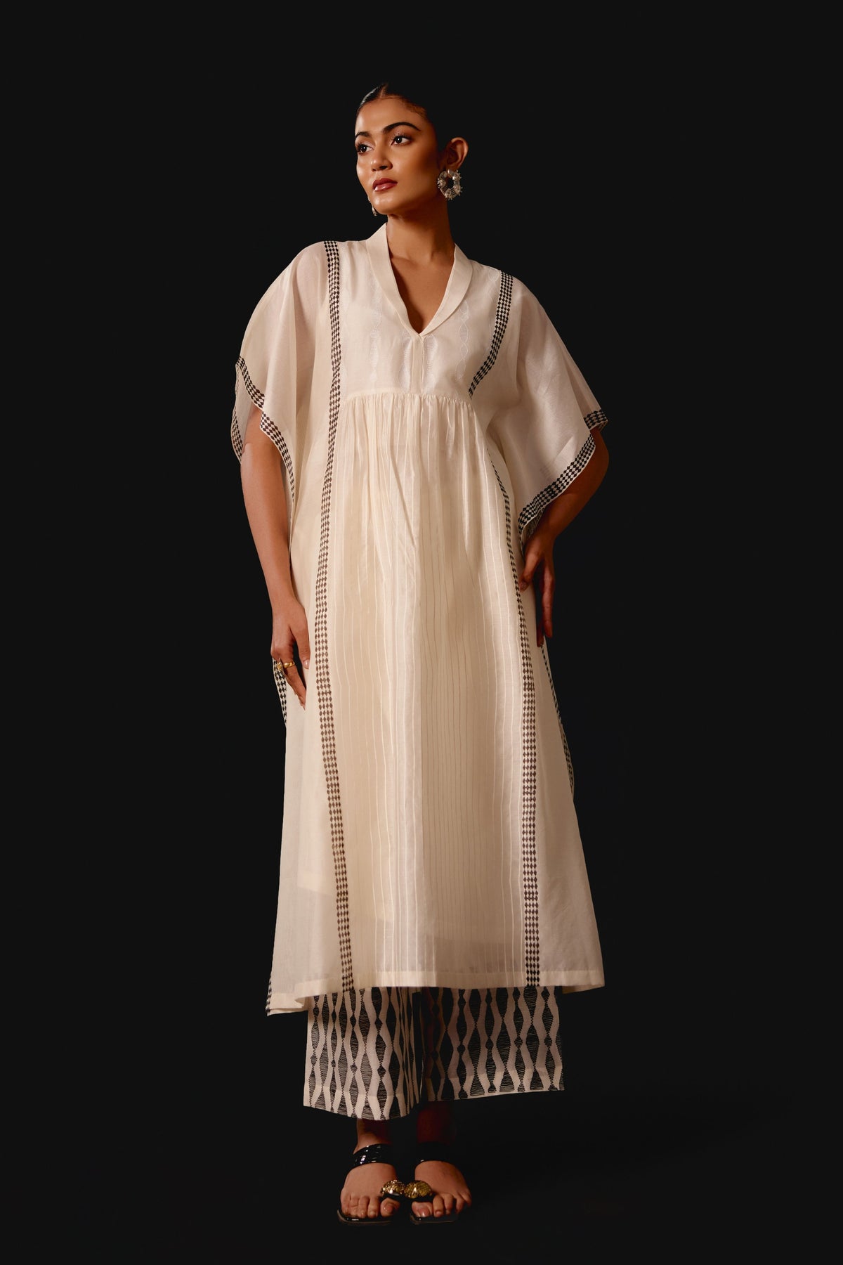 Ivory Silk Chanderi Kaftan Set