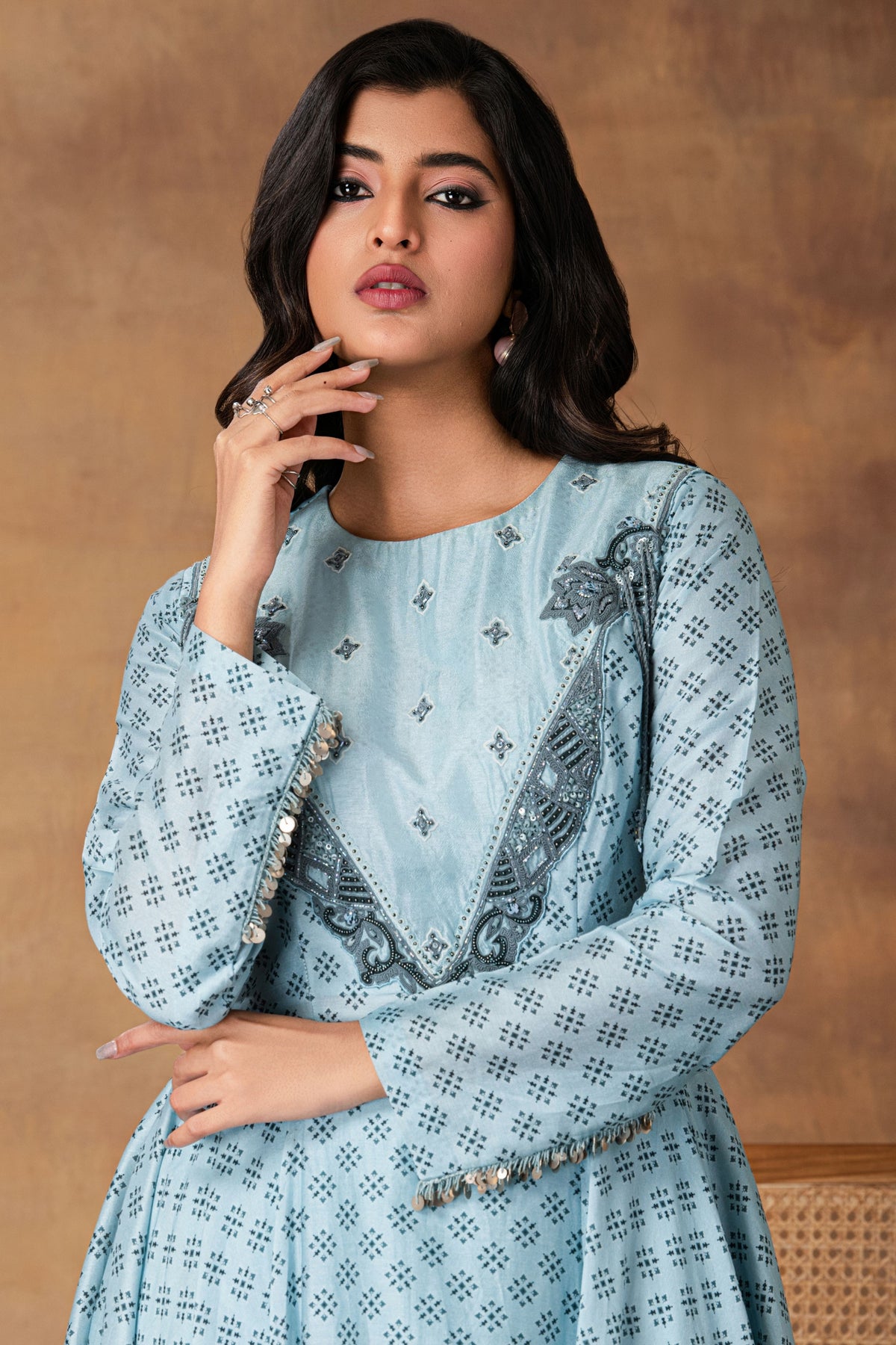 Powder Blue Asymmetric Kurta Set