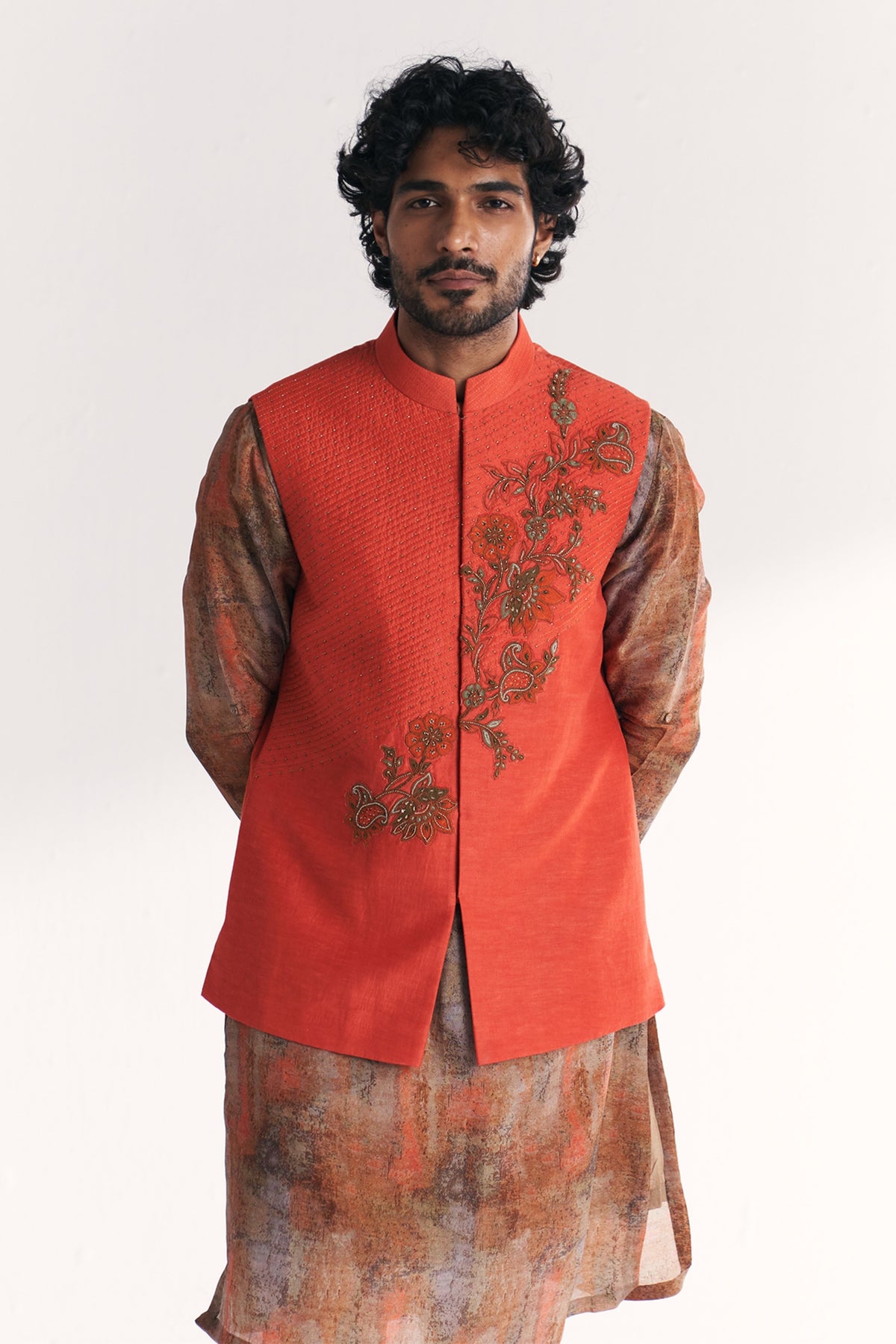 Chandan Tangerine Nehru Jacket Set