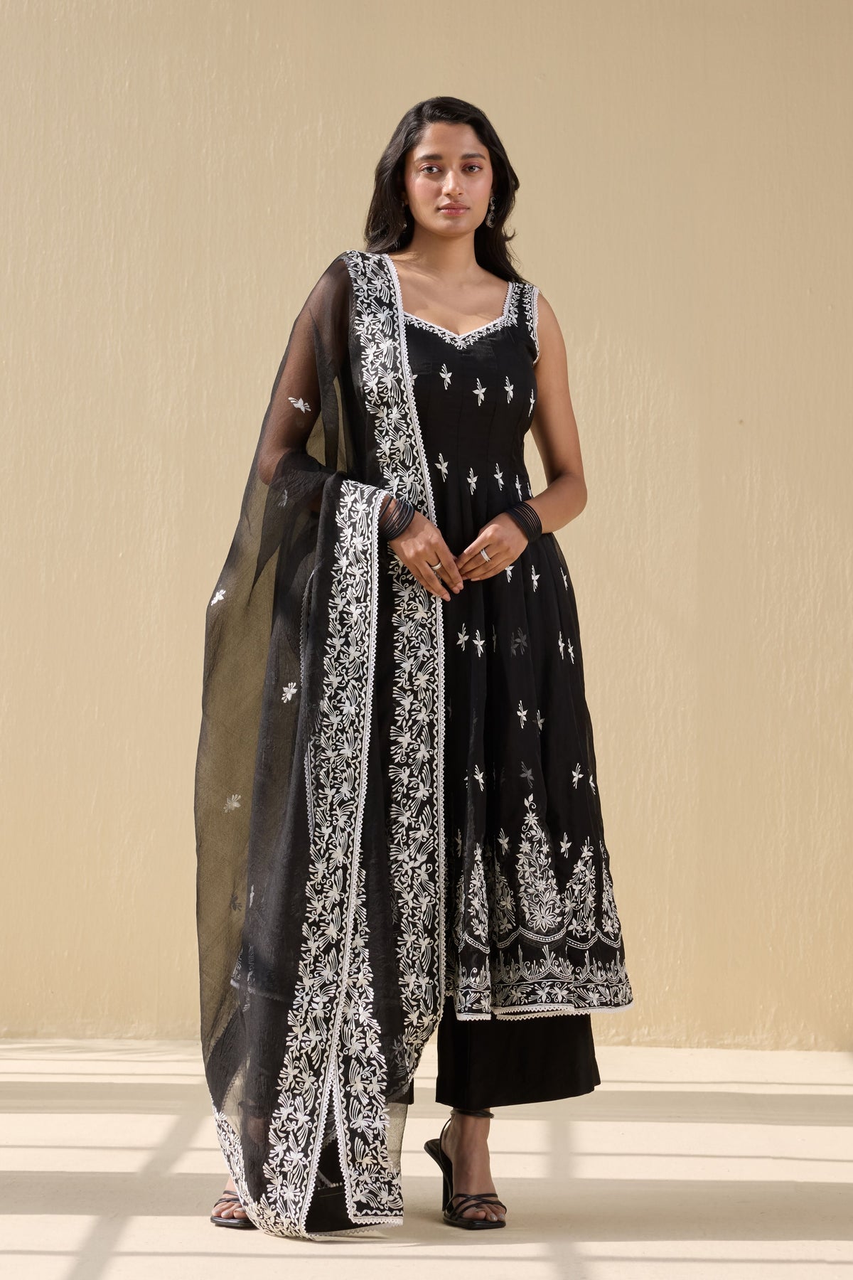 Black Embroidered Organza Suit