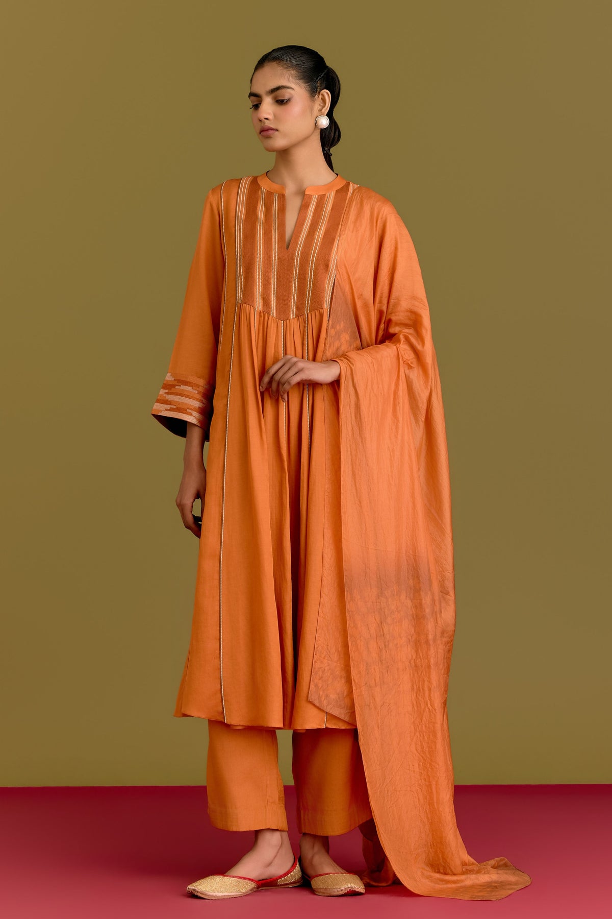 Orange Chanderi Kurta Set
