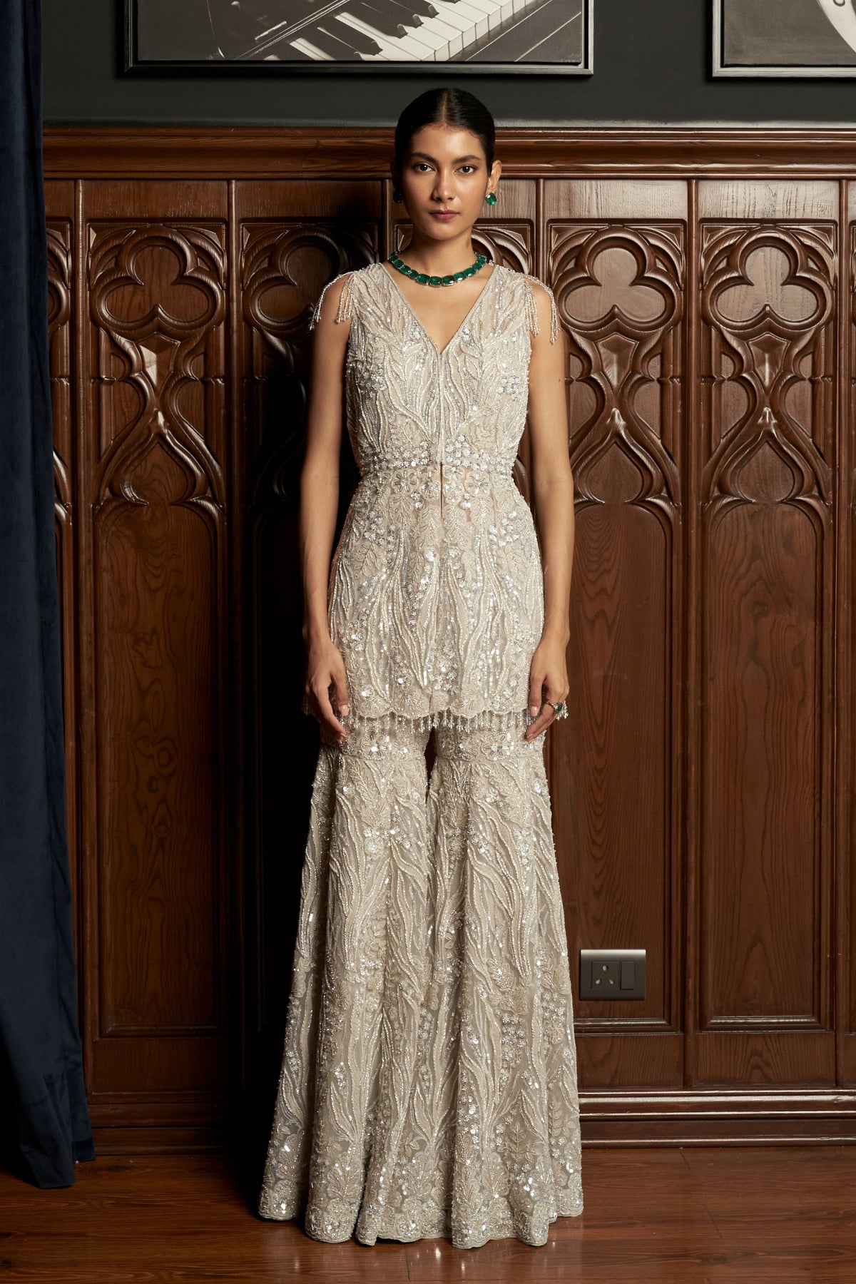 Grey Embroidered Sharara Set