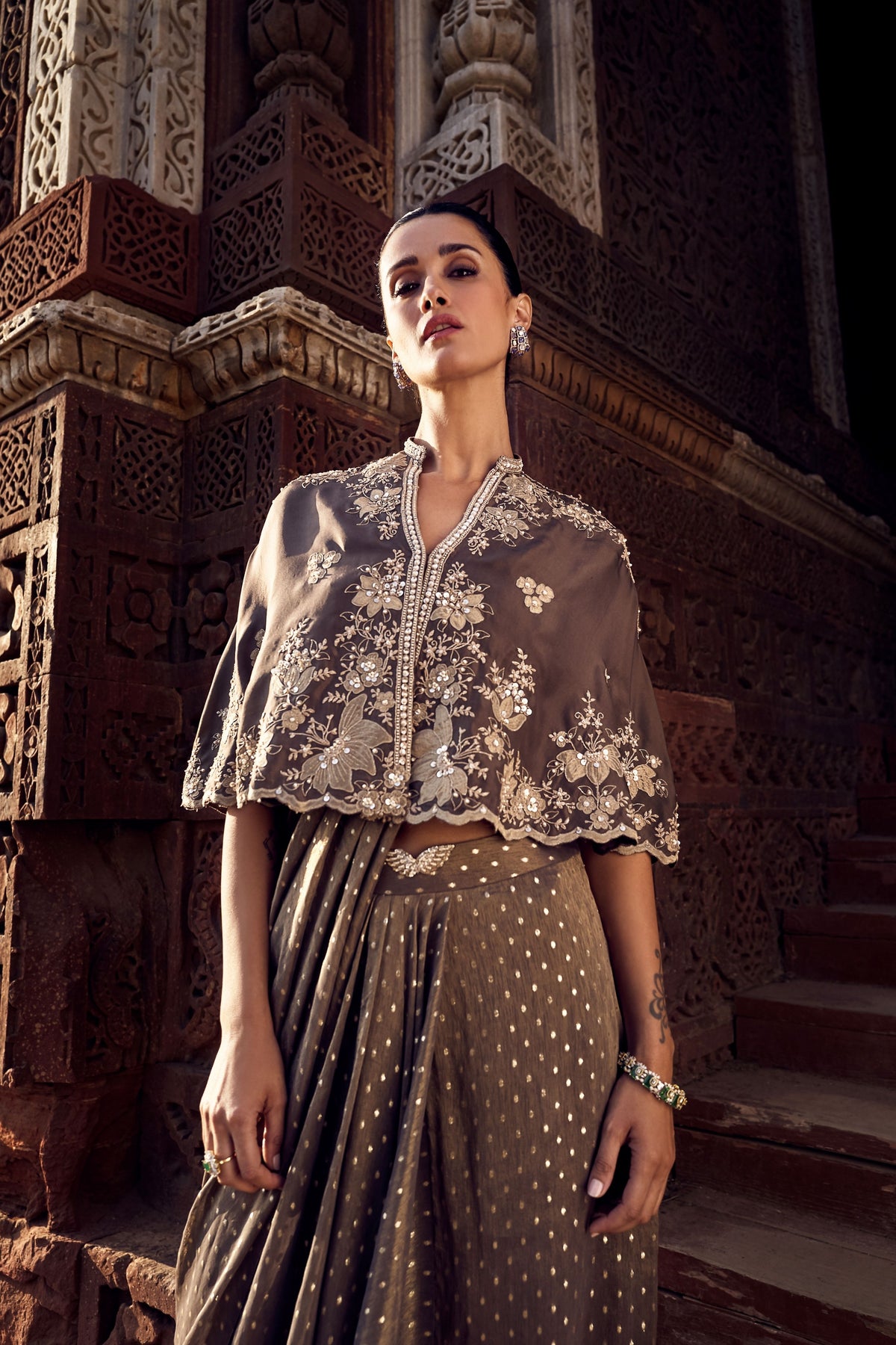 Multani Mini Cape with Stitched Saree