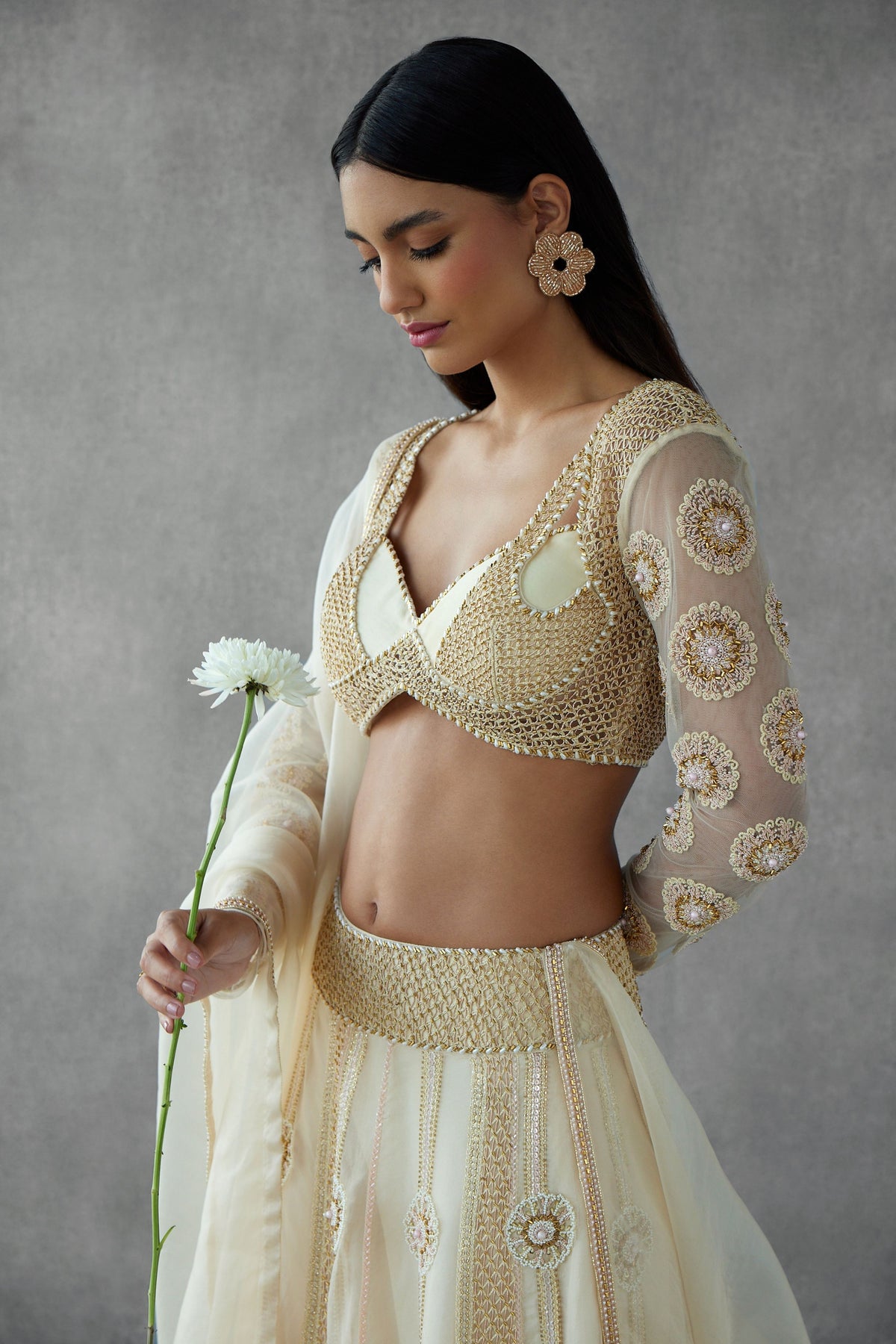 Embroidered Blouse With Lehenga Set