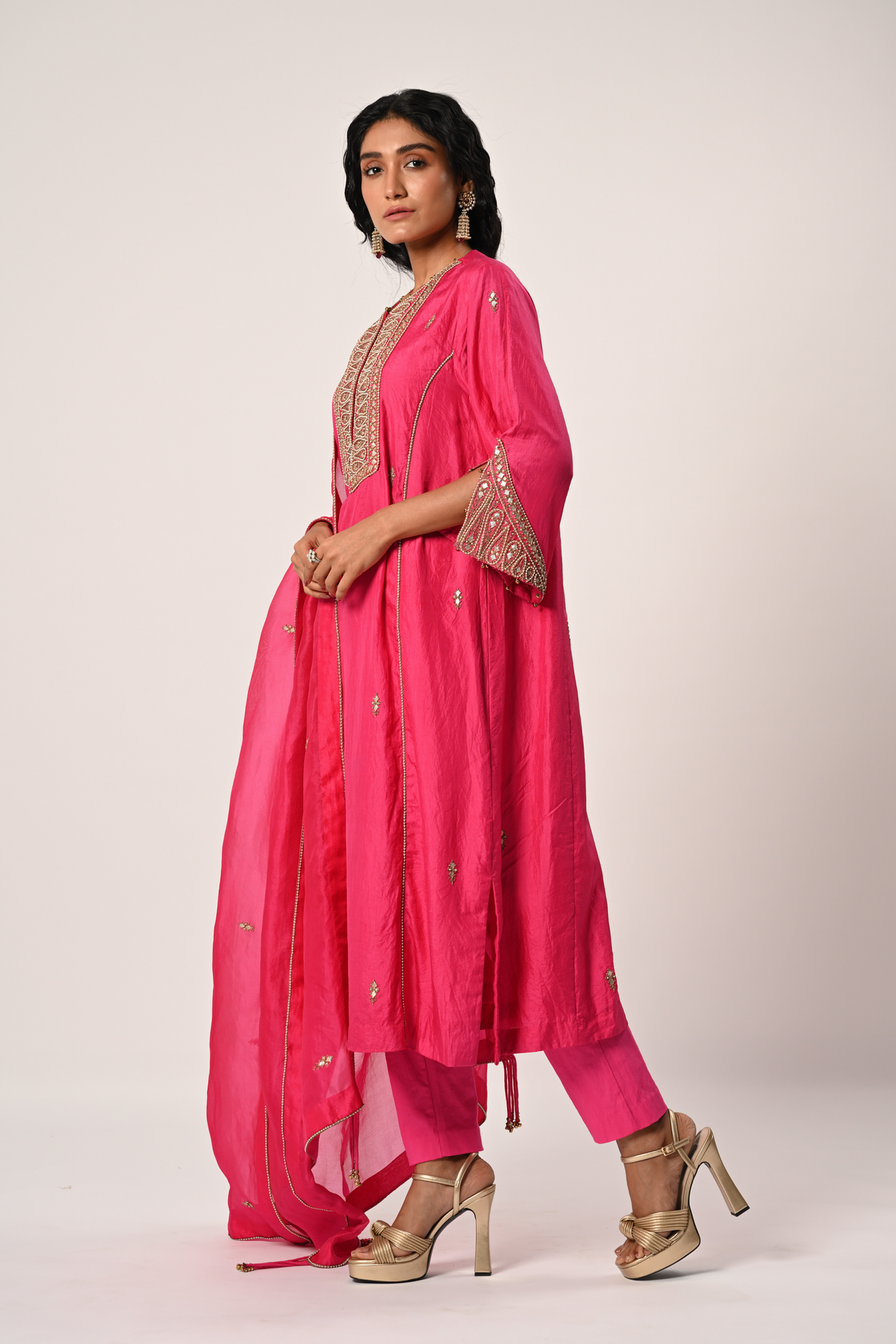Pink Princess Cut Kurta Set