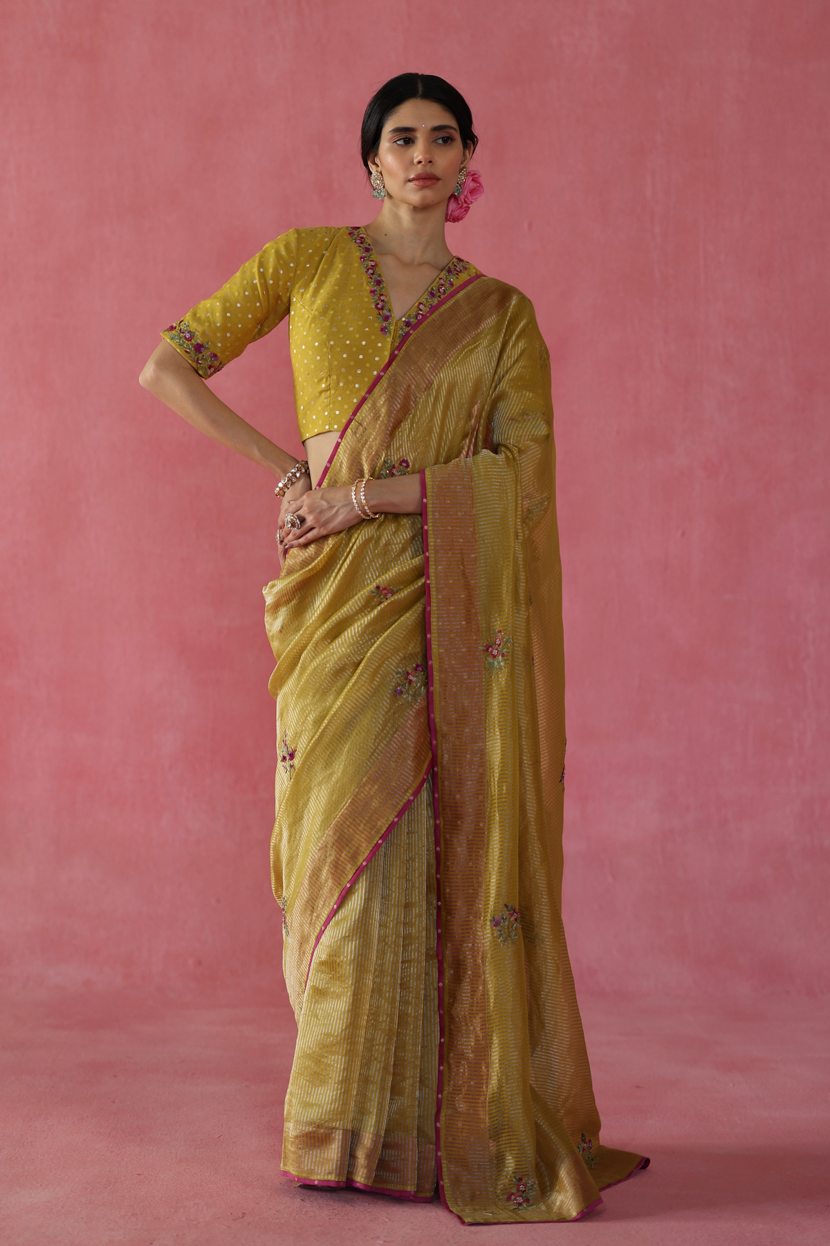 Mustard Yellow Ghevar Saree