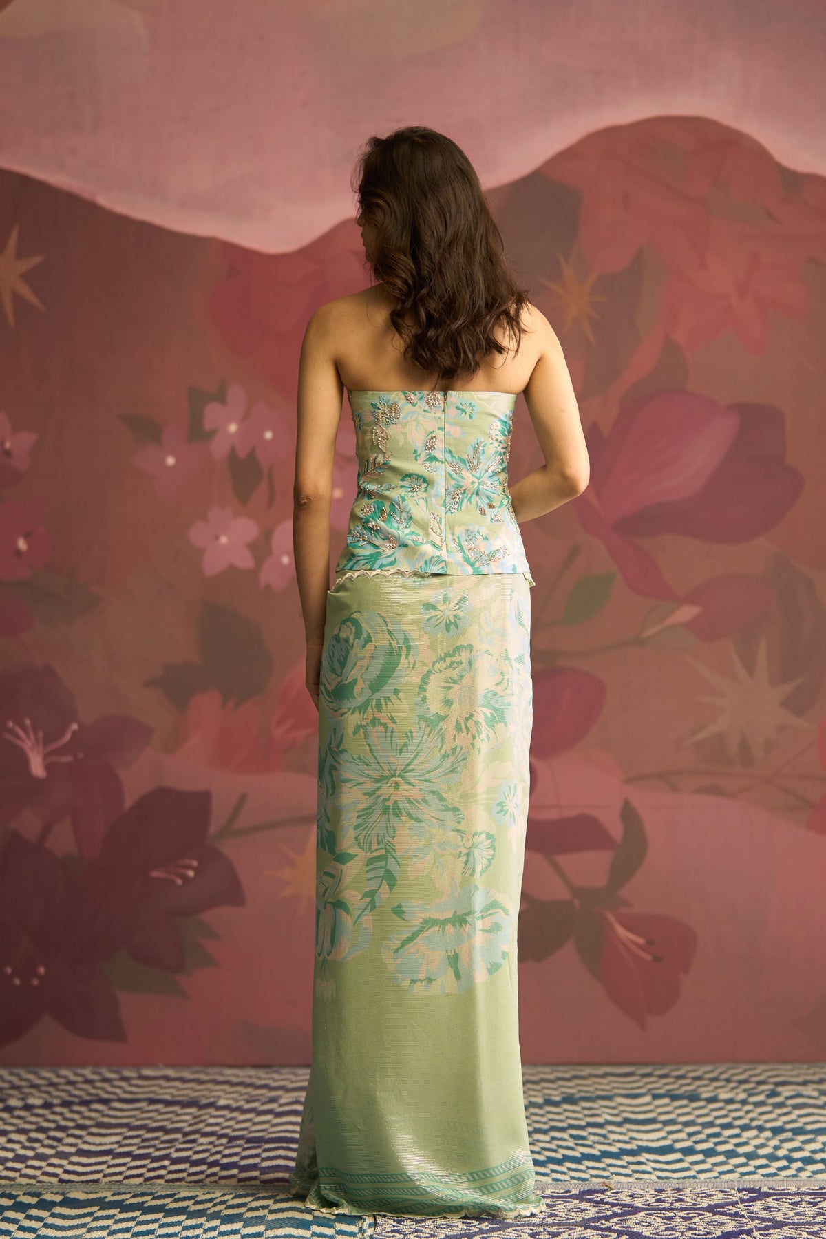 Mint Green Sage Saree Set