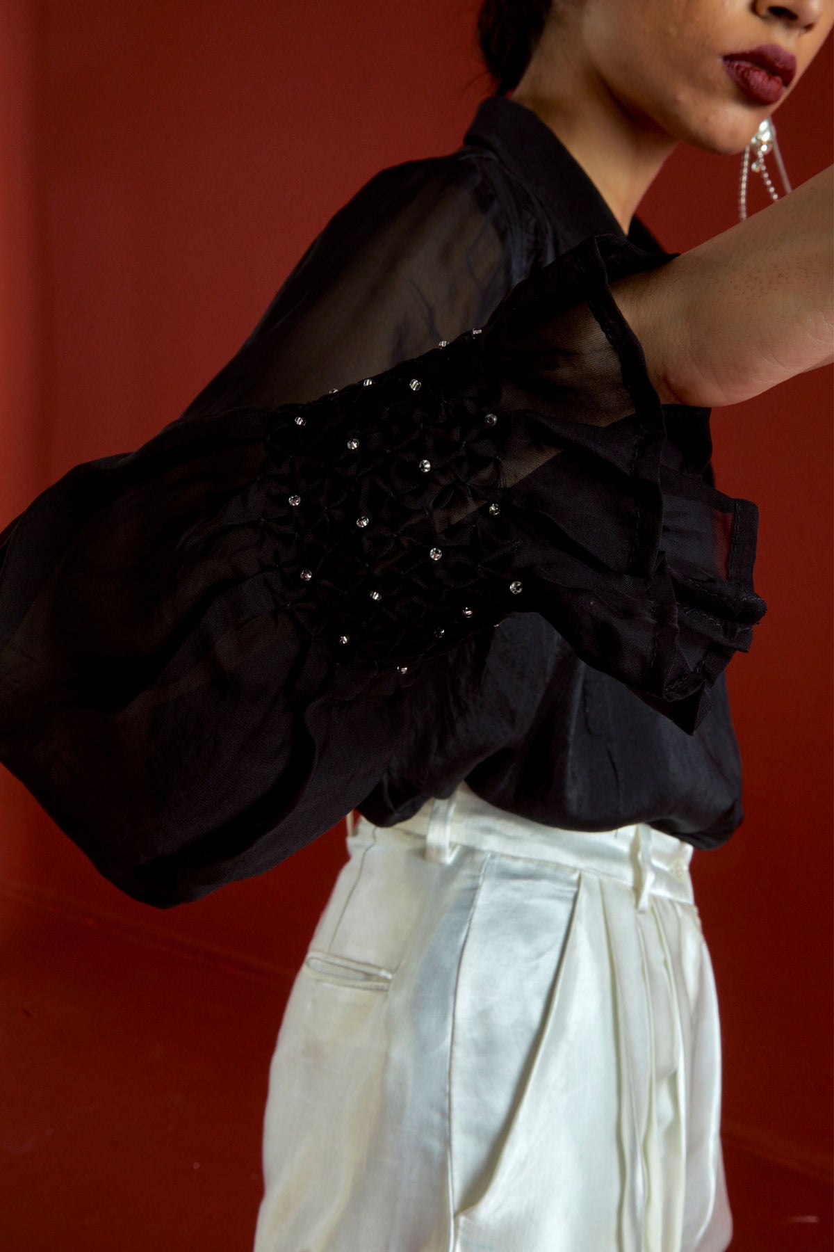 Smocking Detail Shirt Set
