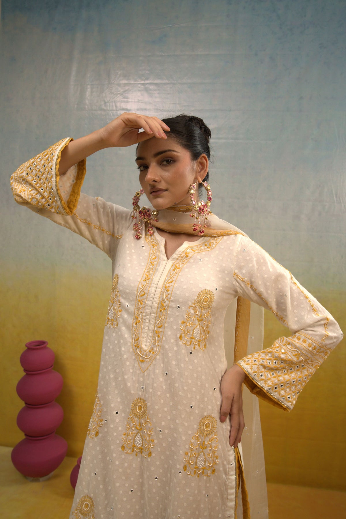Chanderi Dotted Silk Kurta Set