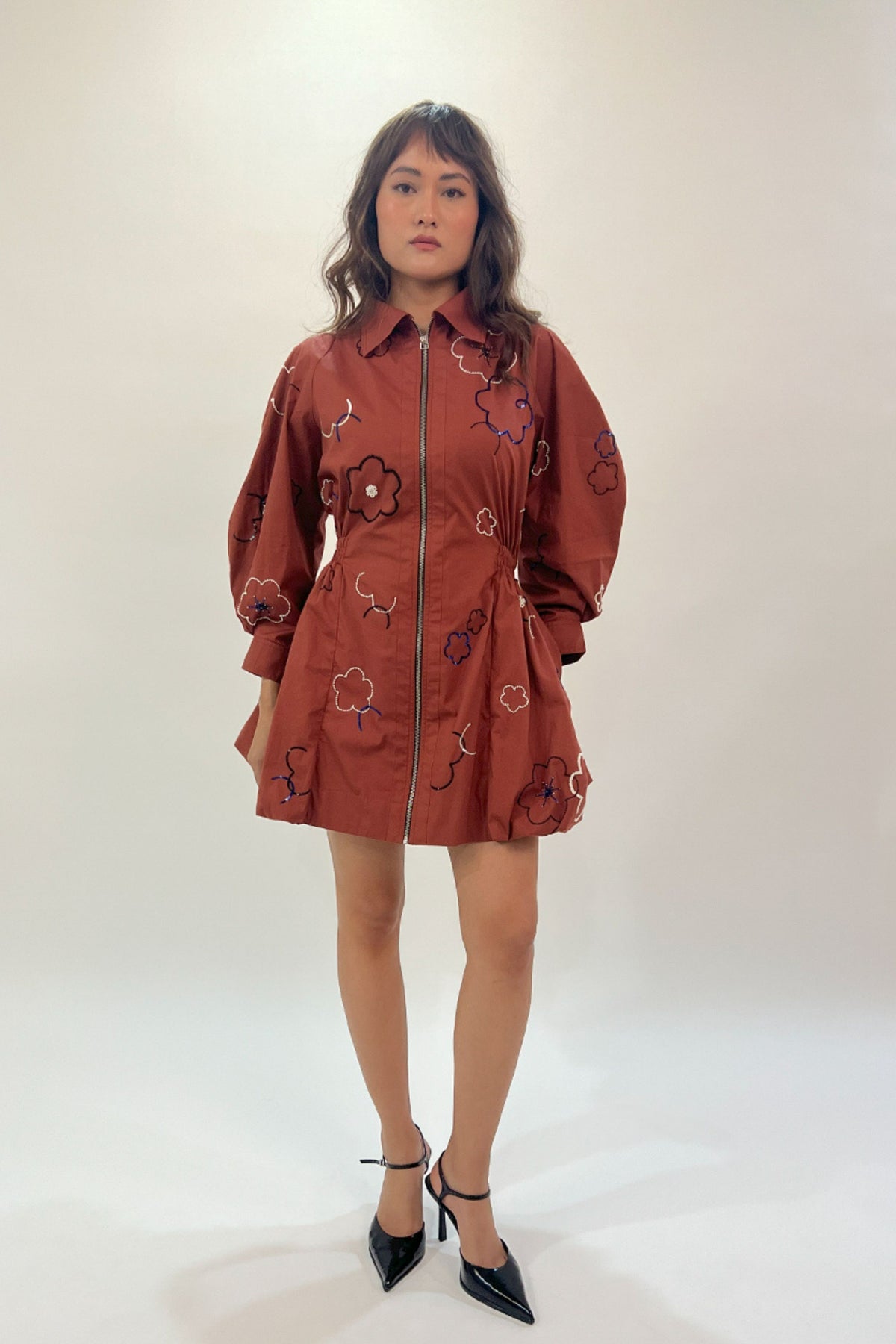 Embroidered Bubble Hem Dress