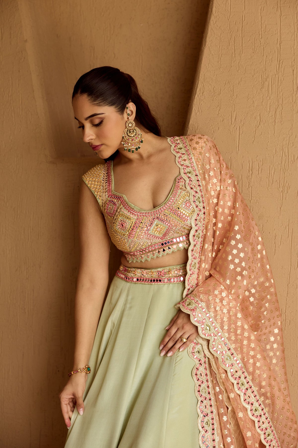Mint Green Tissue Lehenga Set