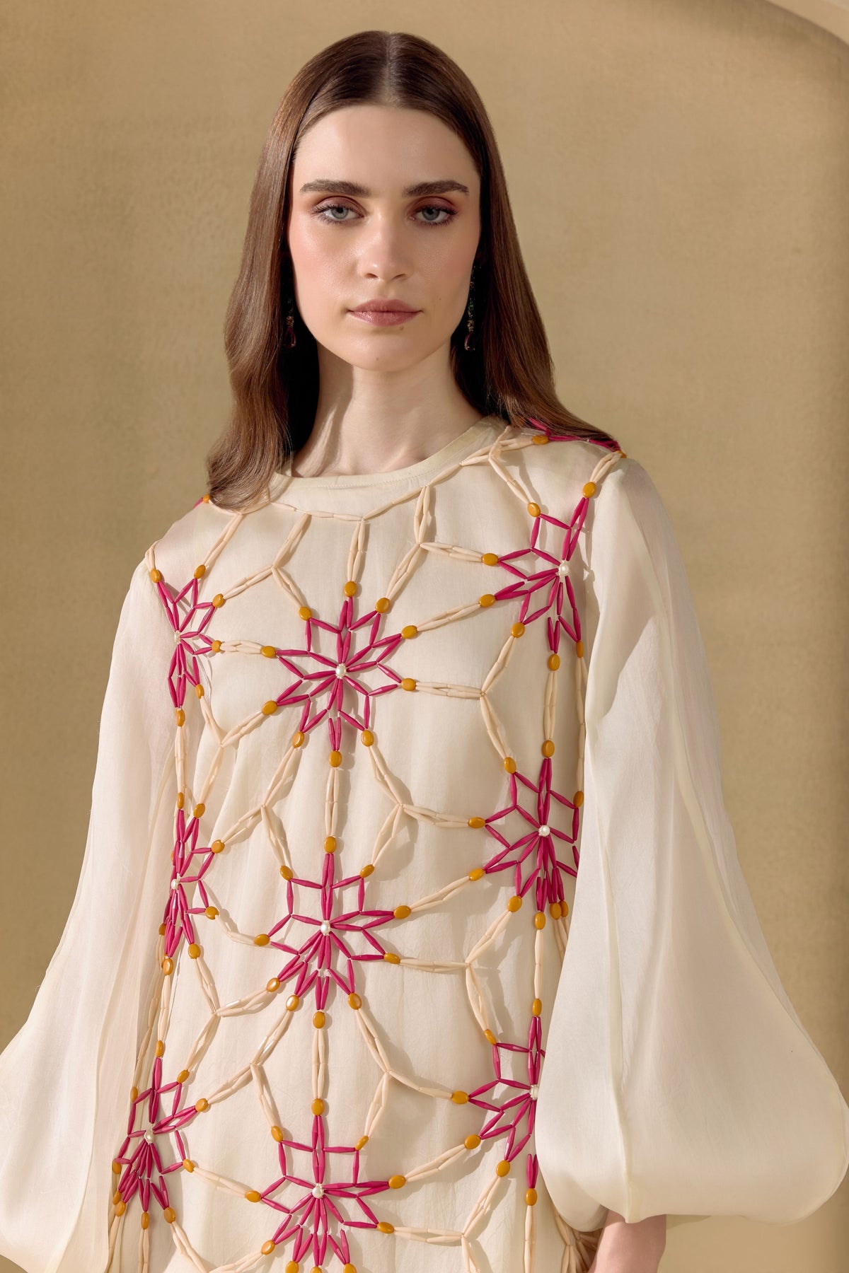 Ivory Mosaic Mesh Layered Dress