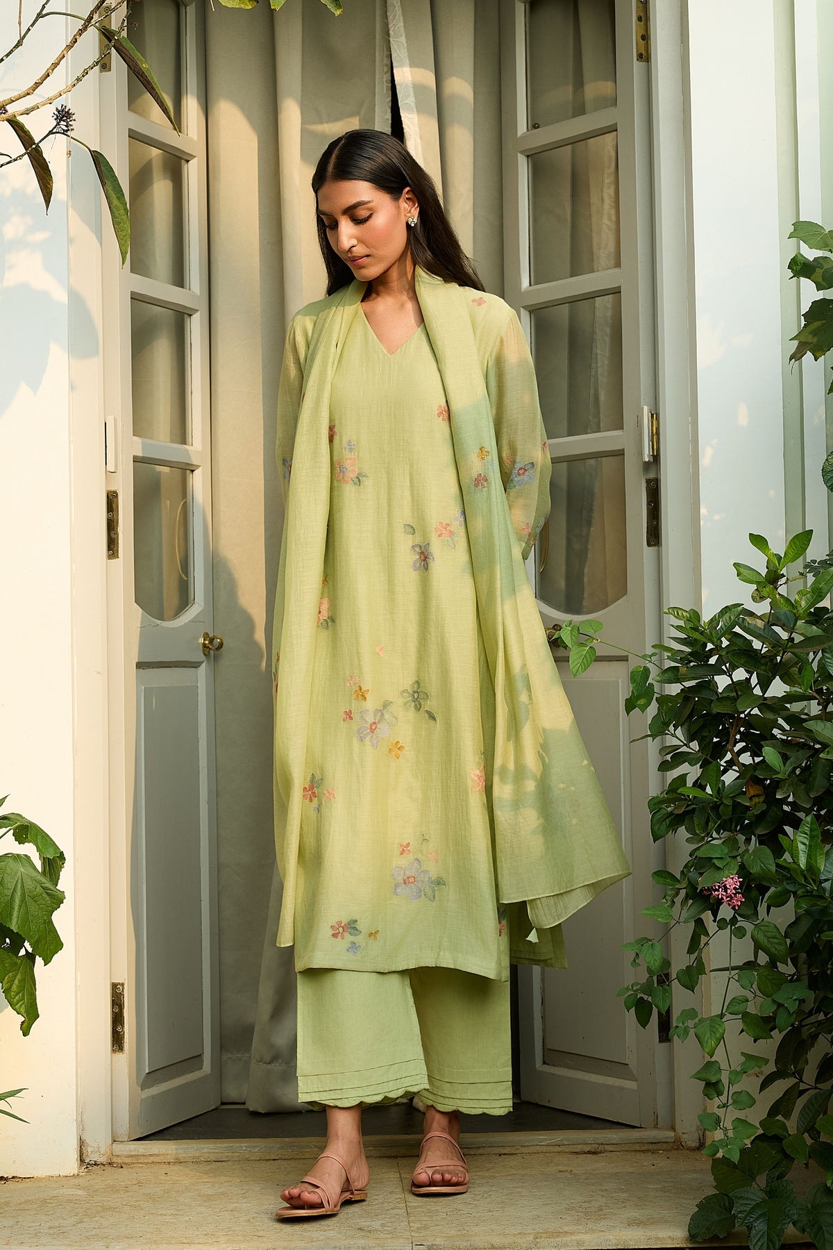 Lime Embroidered Kurta Set