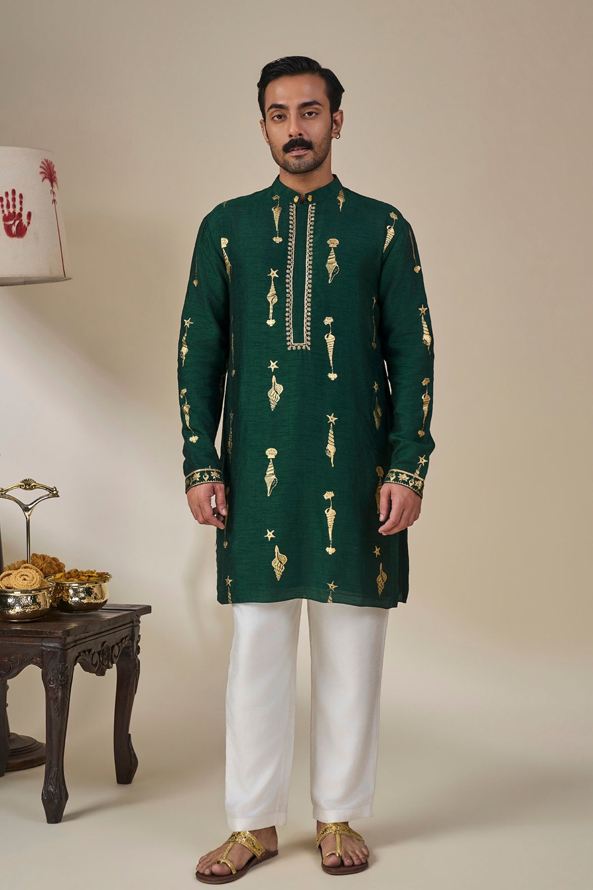 Bottle Green Kochi Conch Kurta Set