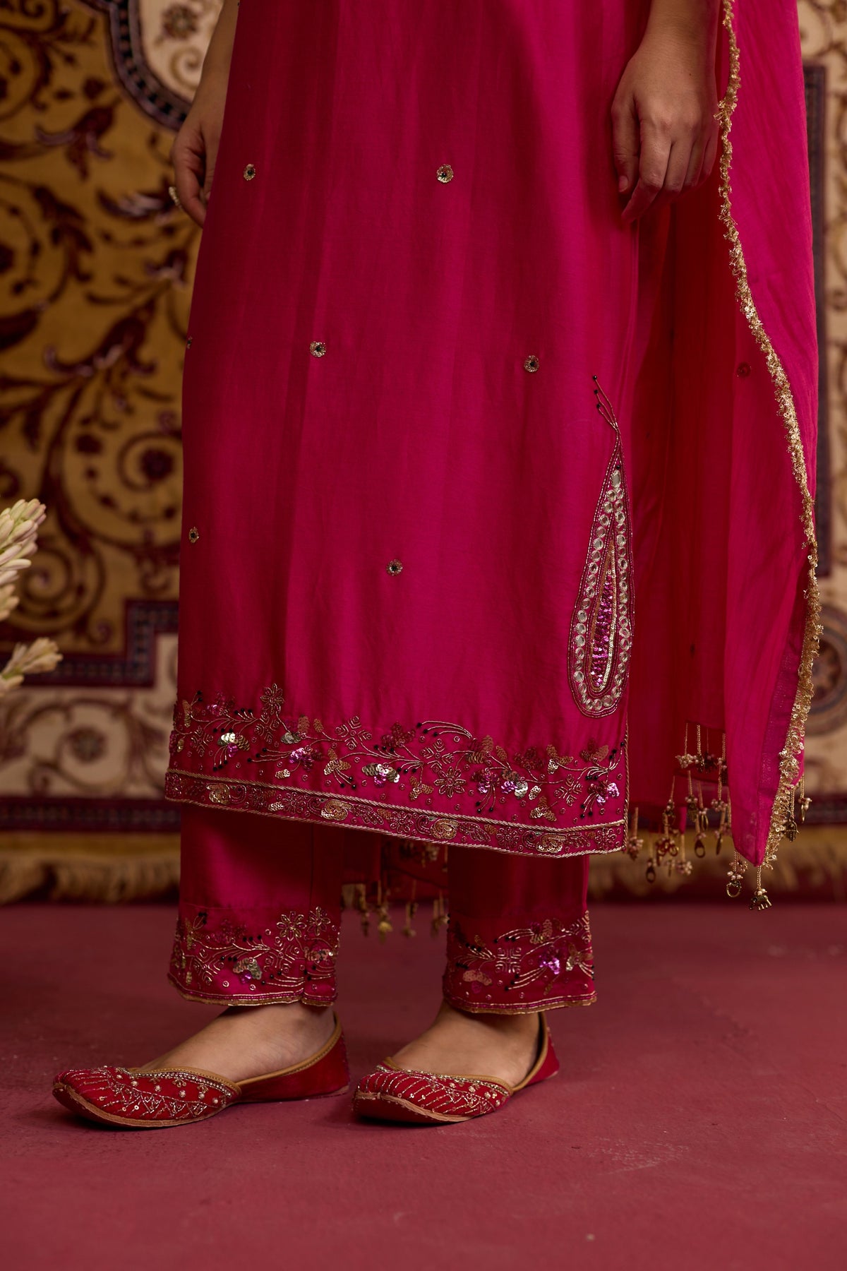 Pink Chanderi Kurta Set