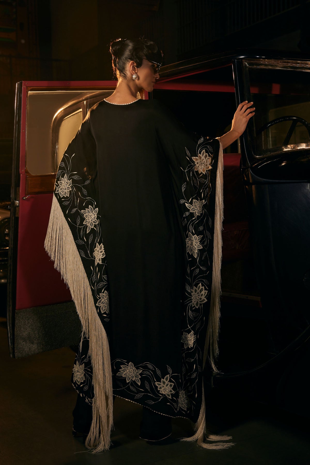 Black Kaftan With Fringes