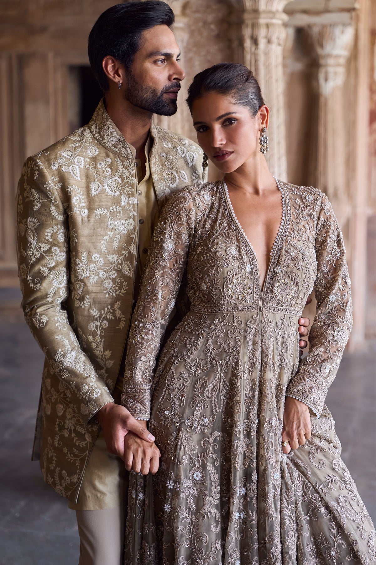 Golden Beige Sherwani Set