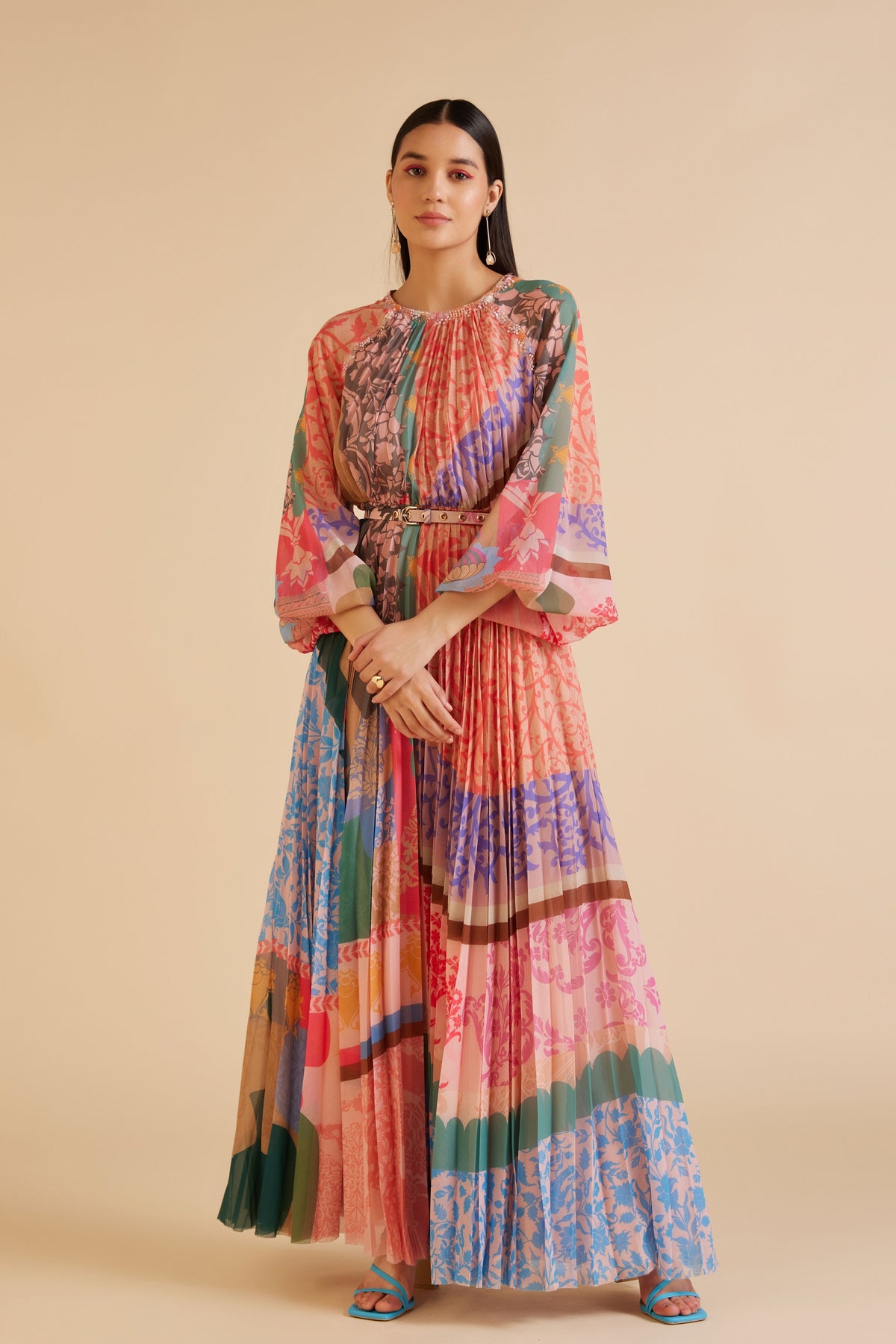 Ornament Pleated Maxi Dress